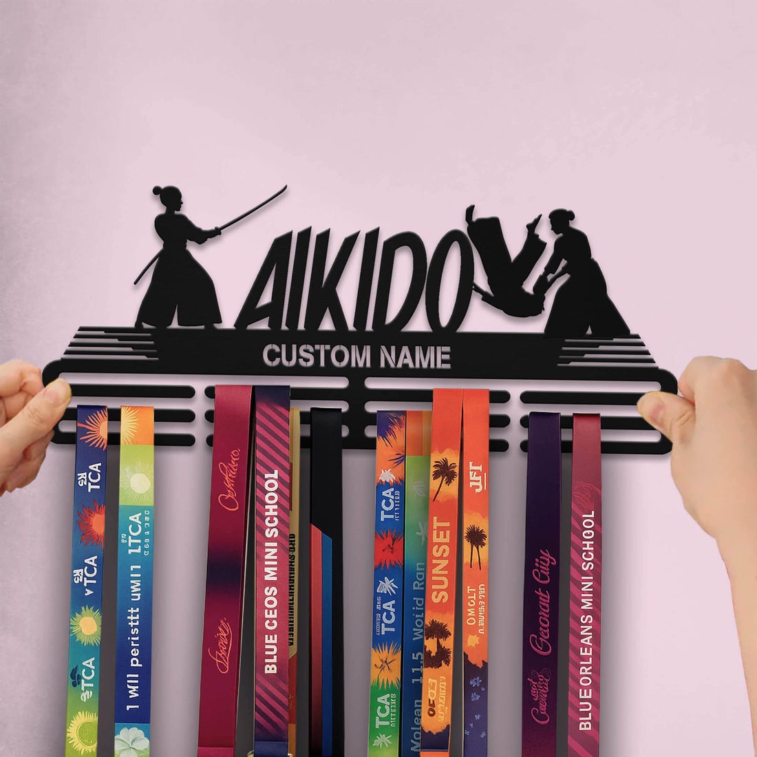 Personalized Aikido Medal Holder – Stainless Steel Wall Rack for Displaying Aikido Awards - Champion Hanger