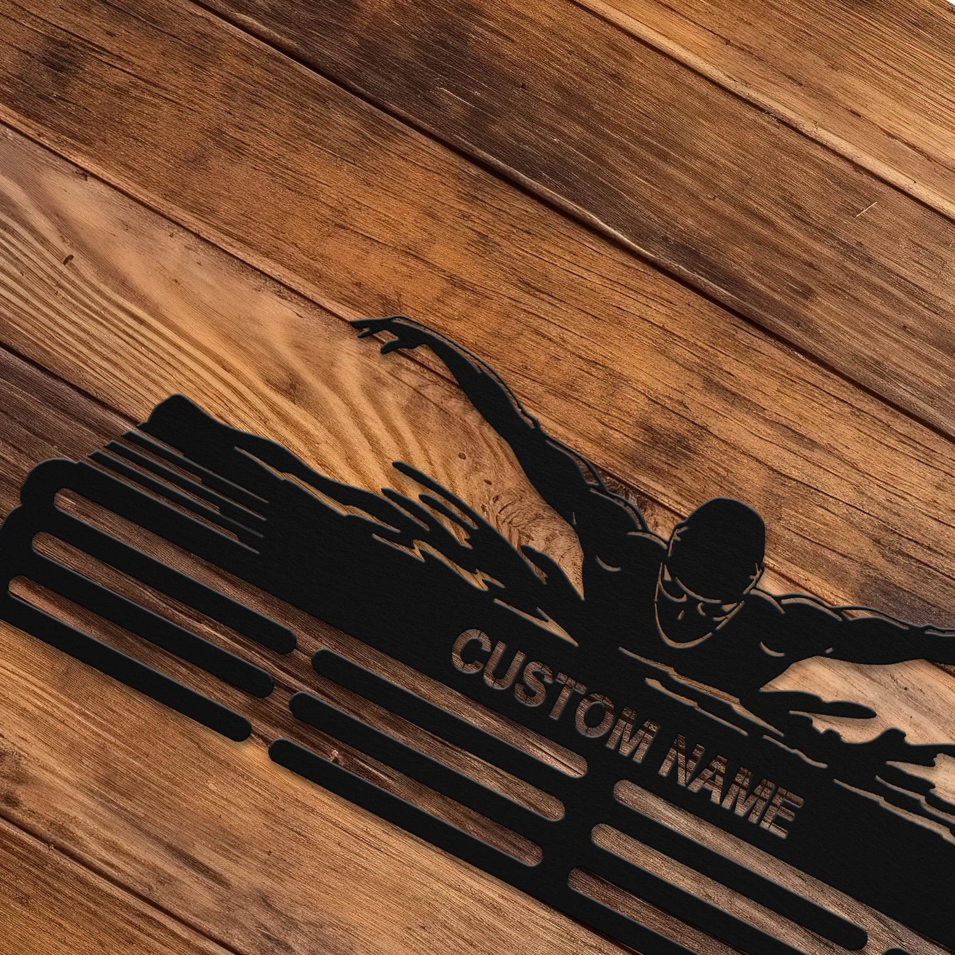 Swimming Medal Hanger – Personalized Metal Medal Holder – Stainless Steel Display Rack - Champion Hanger