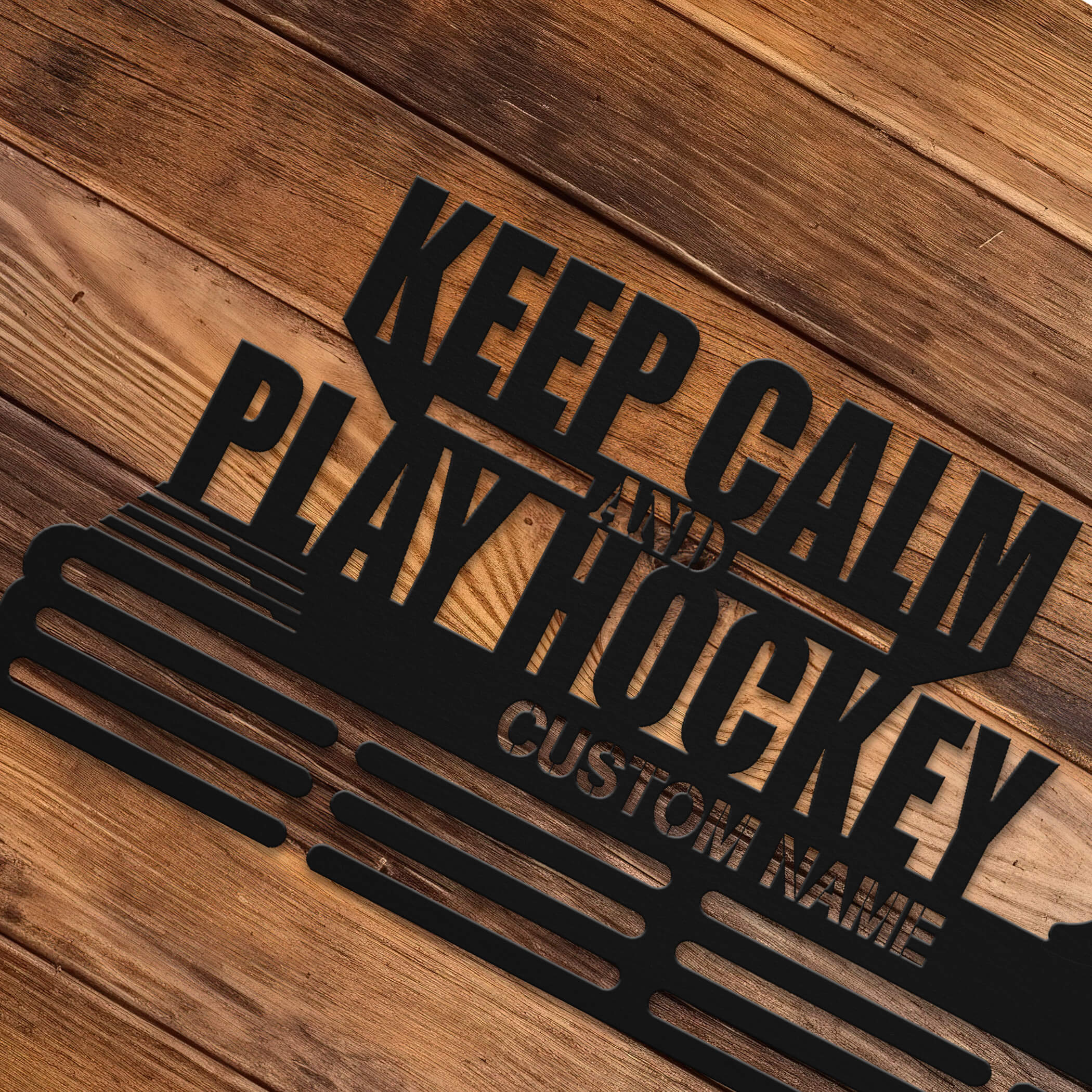 Stainless Steel Ice Hockey Medal Hanger – “Keep Calm and Play Hockey” Quote, Personalized Medal Display for Hockey Players | ChampionHanger