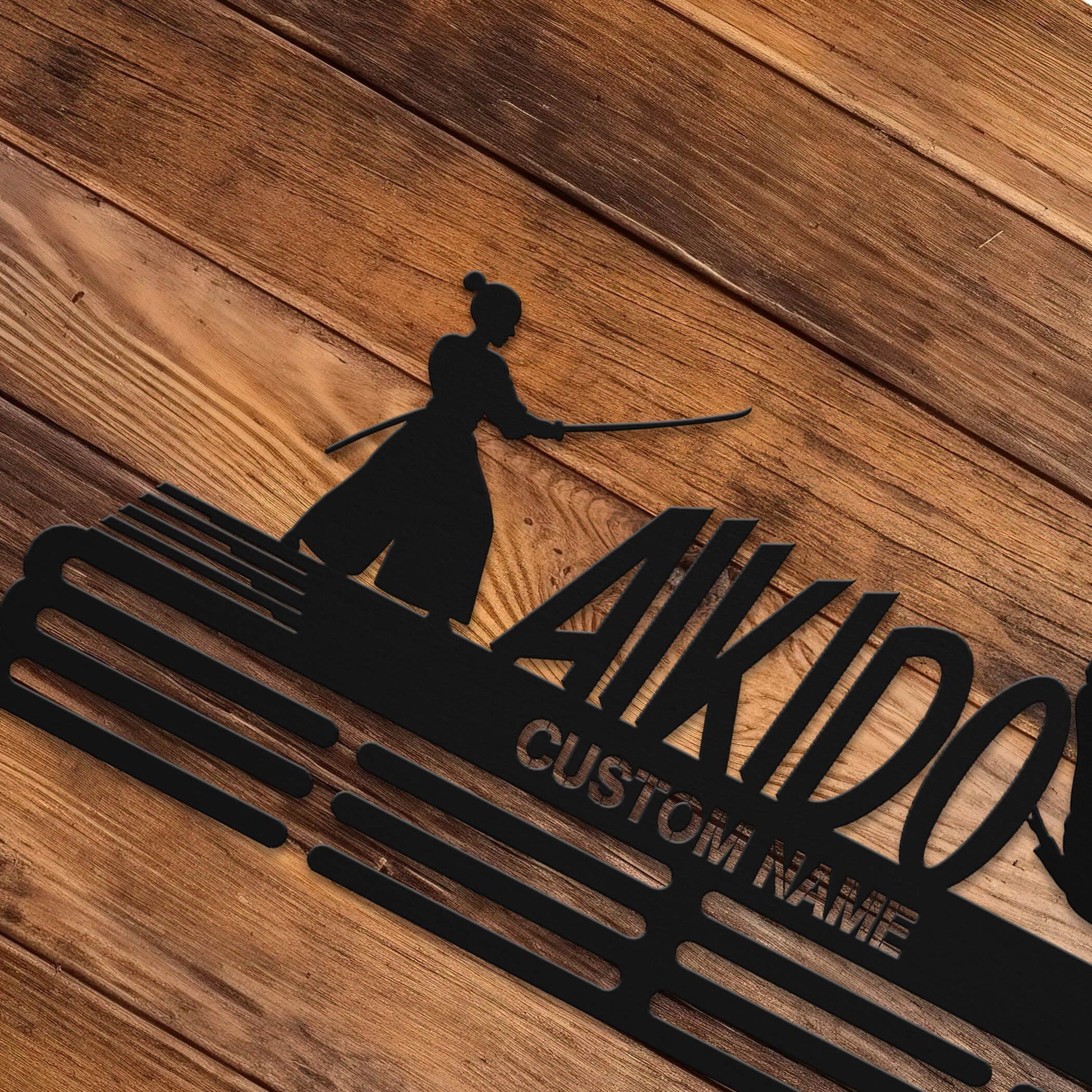 Personalized Aikido Medal Holder – Stainless Steel Wall Rack for Displaying Aikido Awards - Champion Hanger