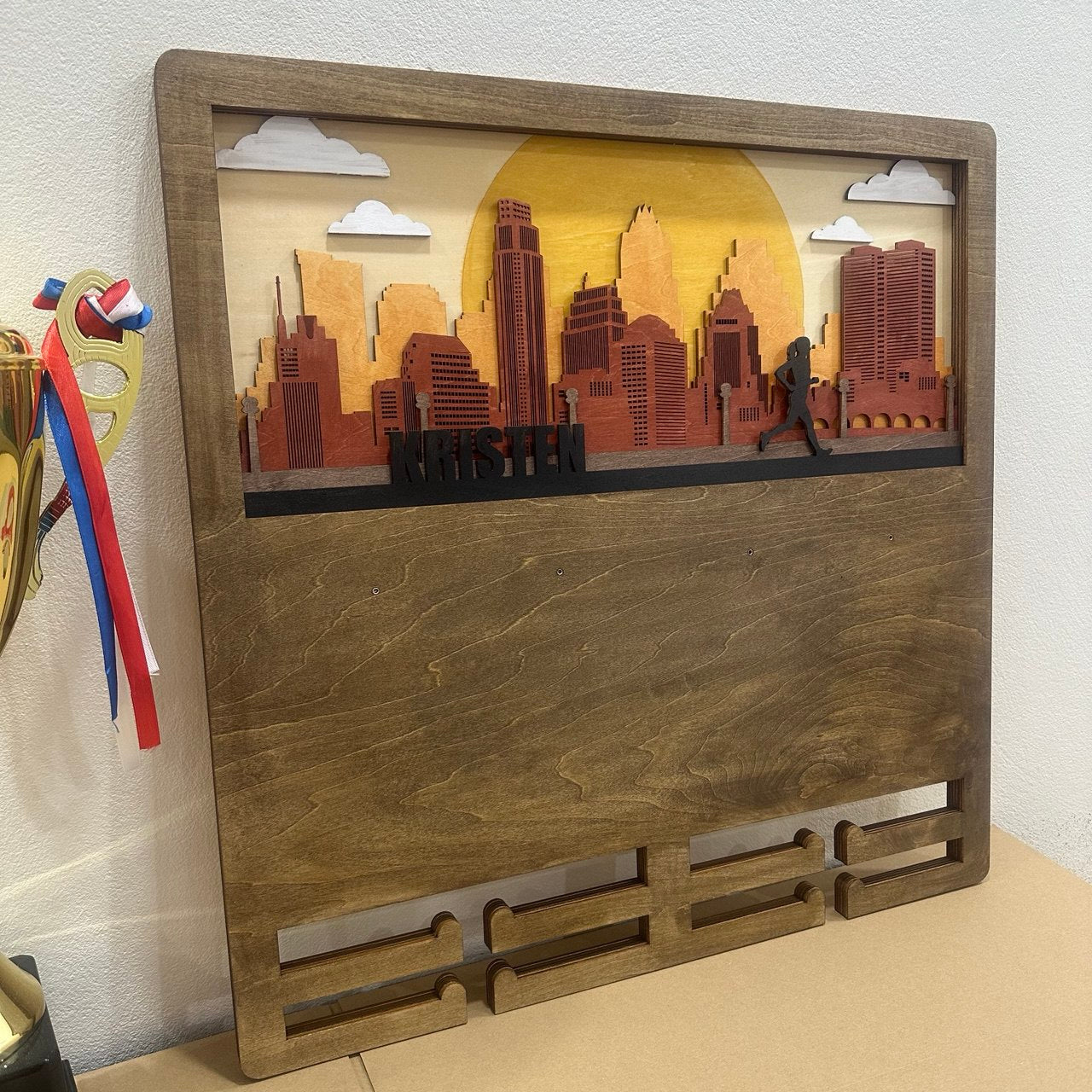 Custom Wooden Medal Hanger for Runners & Cyclists | Austin City Design | Personalized Display by ChampionHanger