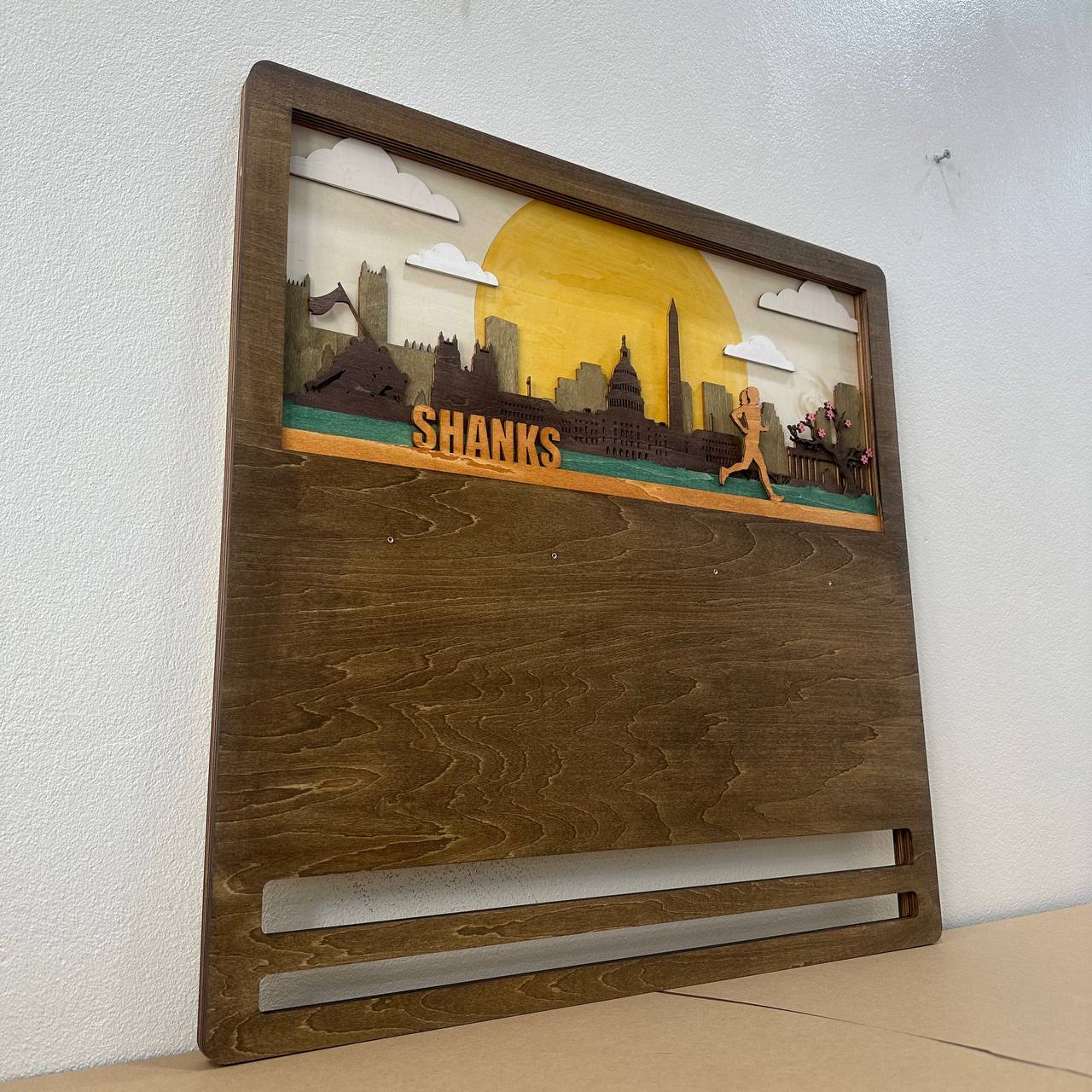 Personalized Wooden Medal Hanger with Washington City Design – Custom Name Running Medal Holder for Runners | Championhanger
