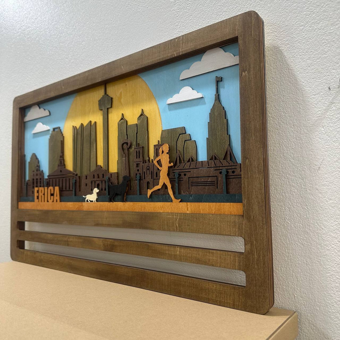 Custom Wooden Medal Hanger for Runners & Cyclists | San Antonio City Design | Personalized Display by ChampionHanger