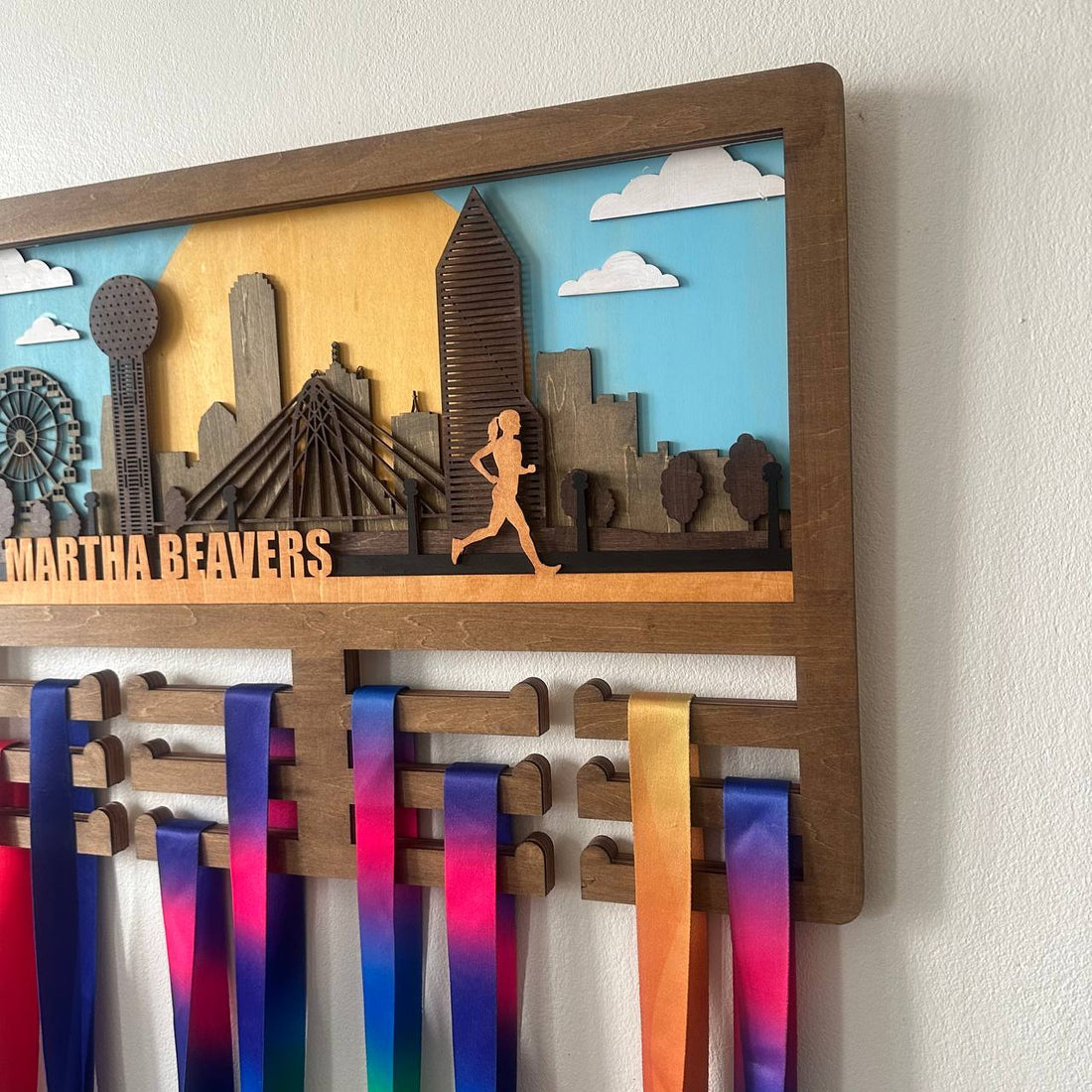 Custom Wooden Medal Hanger for Runners & Cyclists | Dallas City Design | Personalized Display by ChampionHanger
