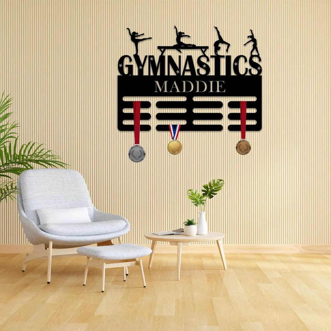 Personalized Gymnastics Medal Holder – Custom Wall Rack for Displaying Gymnast Awards and Medals - Champion Hanger