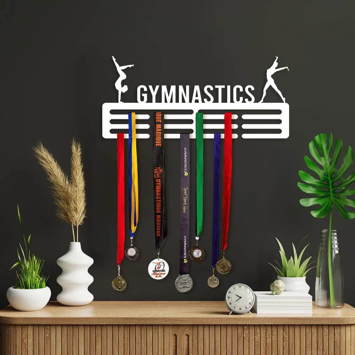 Personalized Gymnastics Medal Holder – Custom Wall Rack for Displaying Gymnast Awards and Medals - Champion Hanger