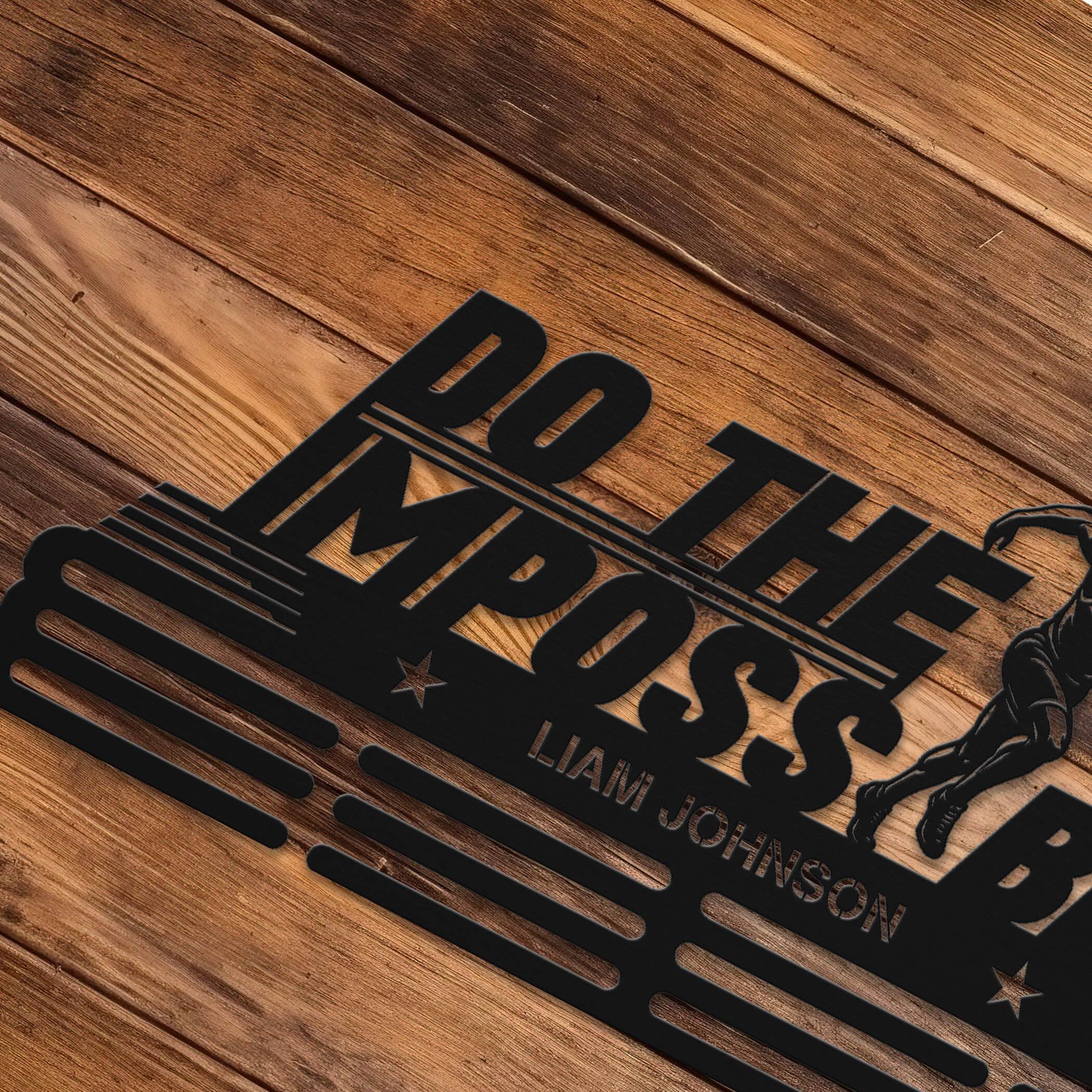 Do the Impossible Medal Hanger – Personalized Metal Medal Holder – Stainless Steel Wall Display Rack for Running Awards - Champion Hanger