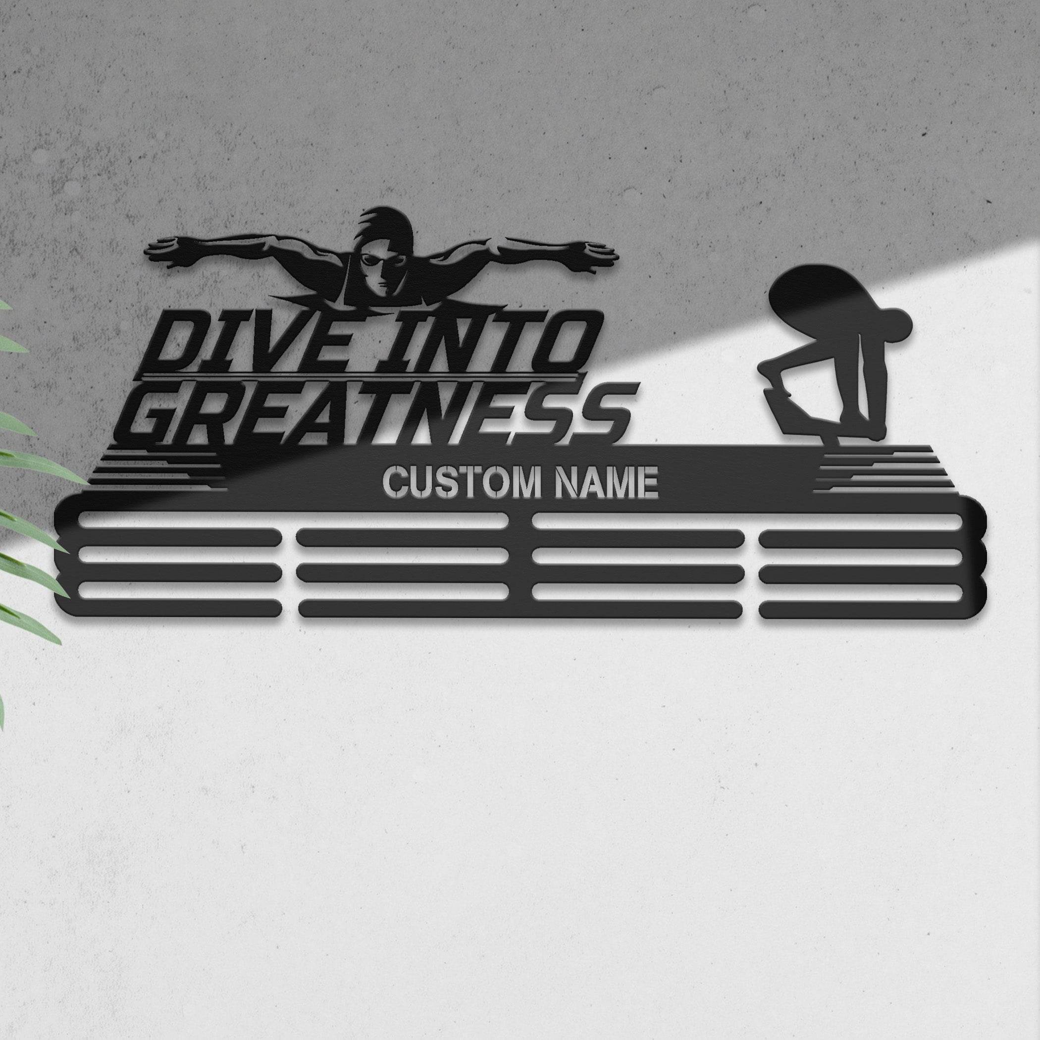 Swimming Medal Hanger – Personalized Metal Medal Holder – Stainless Steel Display Rack - Champion Hanger