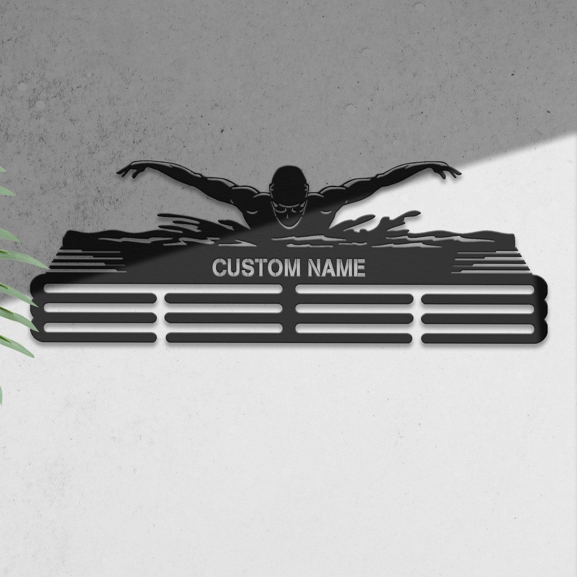 Swimming Medal Hanger – Personalized Metal Medal Holder – Stainless Steel Display Rack - Champion Hanger