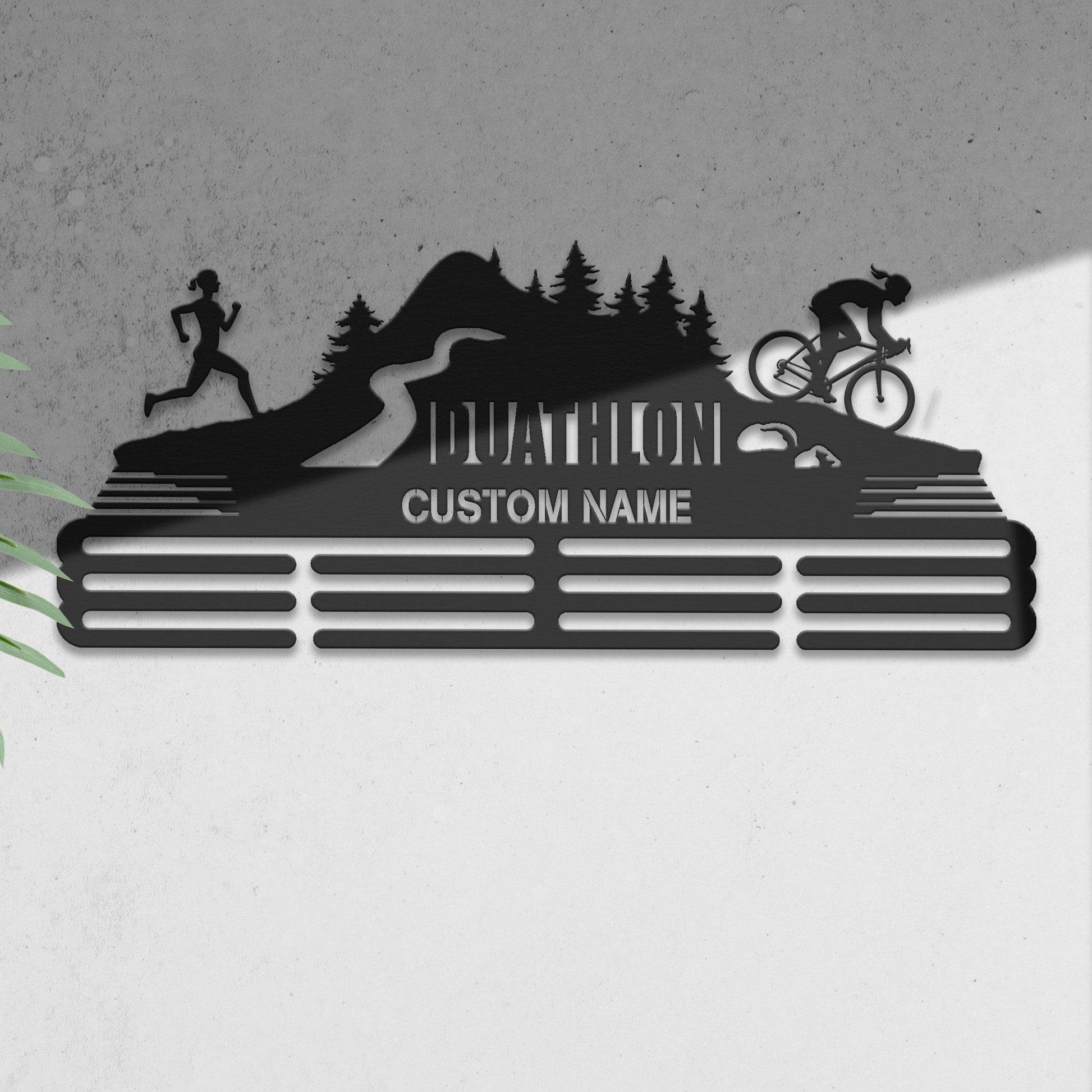 Duathlon Medal Hanger – Personalized Metal Medal Holder – Stainless Steel Display Rack for Running & Cycling Awards - Champion Hanger