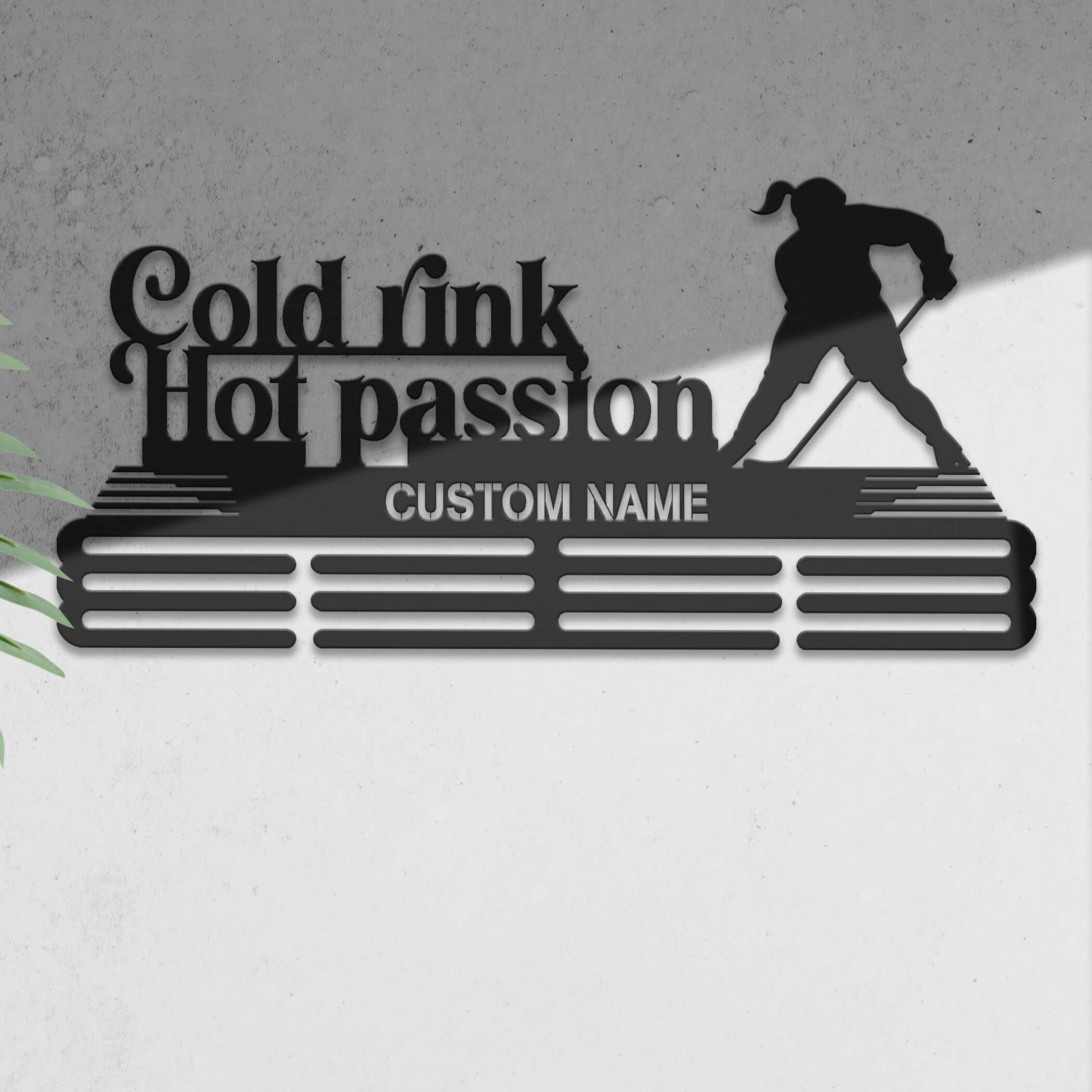 Personalized Stainless Steel Ice Hockey Medal Hanger – “Cold Rink, Hot Passion” | Custom Name Medal Display | Championhanger