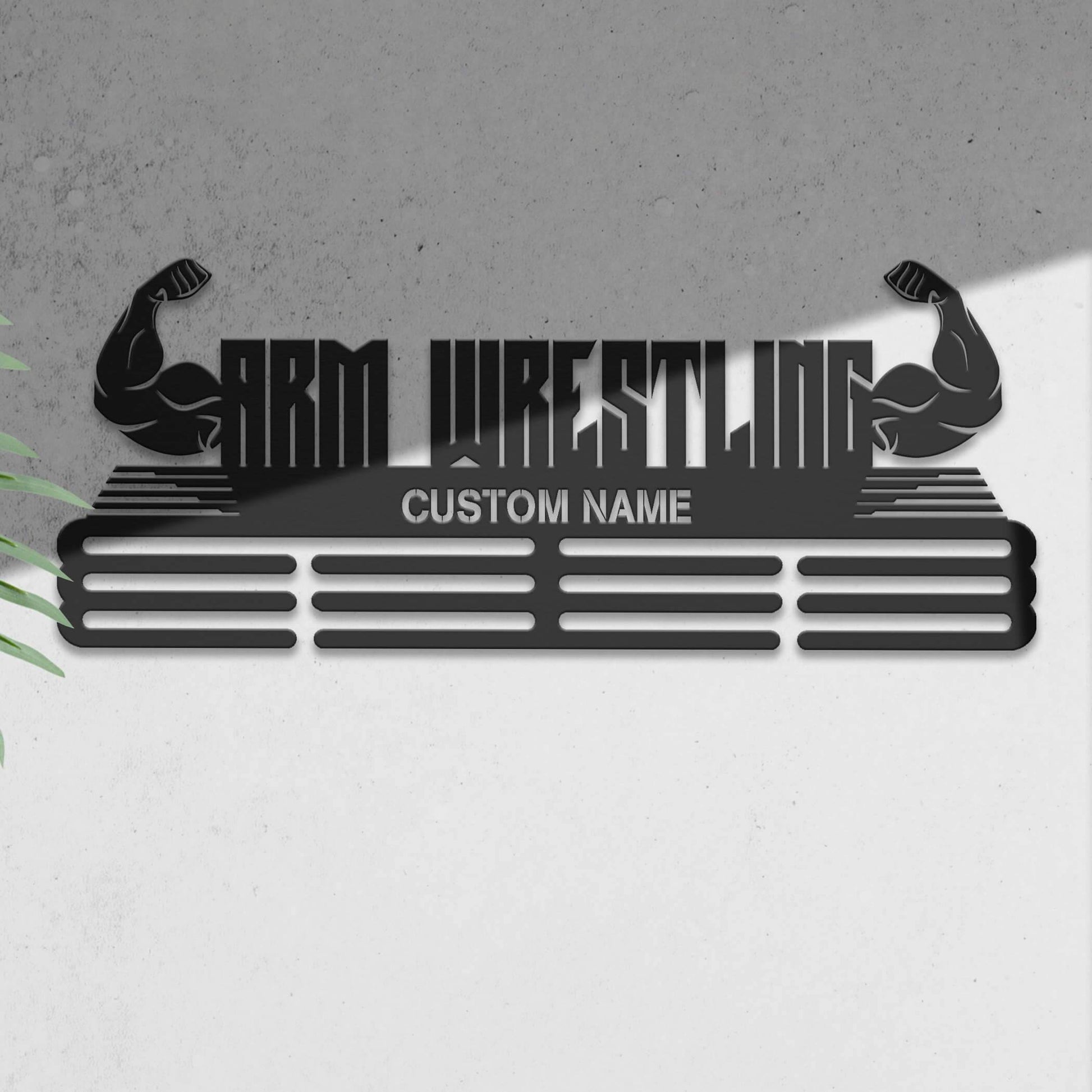 Personalized Arm Wrestling Medal Holder – Custom Metal Wall Rack for Displaying Awards and Medals - Champion Hanger