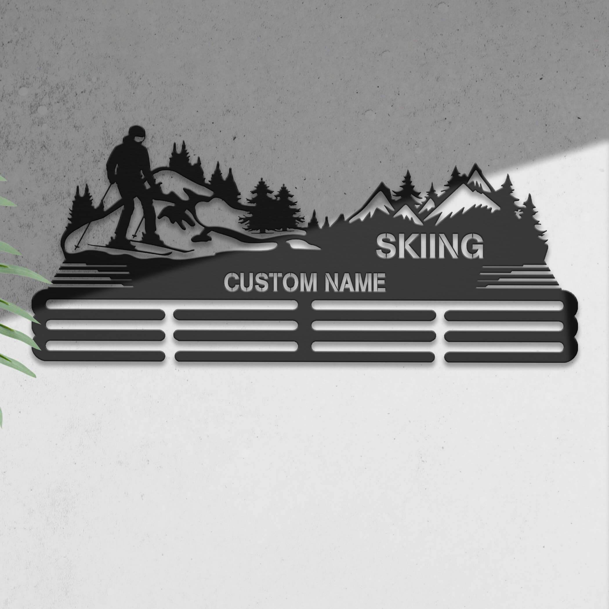 Skiing Medal Hanger – Personalized Metal Medal Holder – Stainless Steel Display Rack for Ski Awards - Champion Hanger