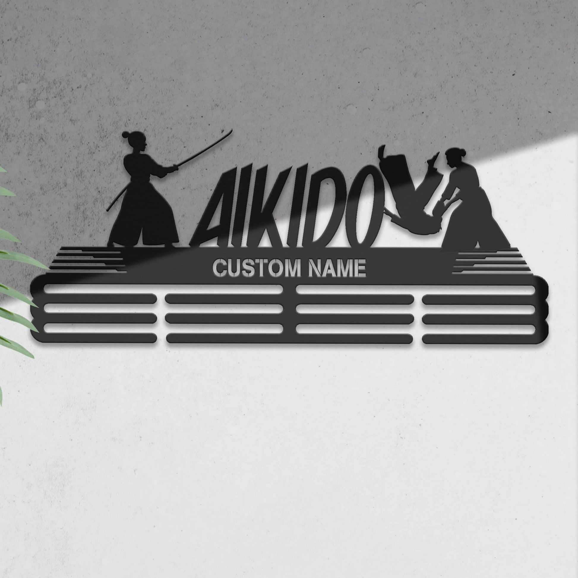 Personalized Aikido Medal Holder – Stainless Steel Wall Rack for Displaying Aikido Awards - Champion Hanger