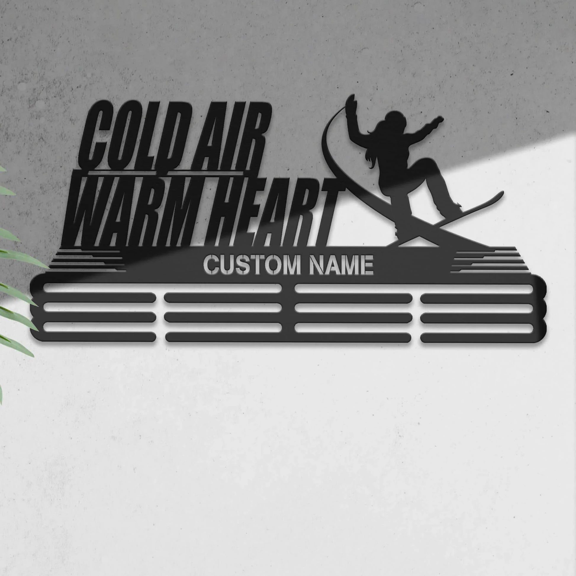Personalized Snowboard Medal Hanger – Stainless Steel Display Rack with “Cold Air, Warm Heart” Quote | Custom Name Gift for Snowboarders | ChampionHanger - Champion Hanger