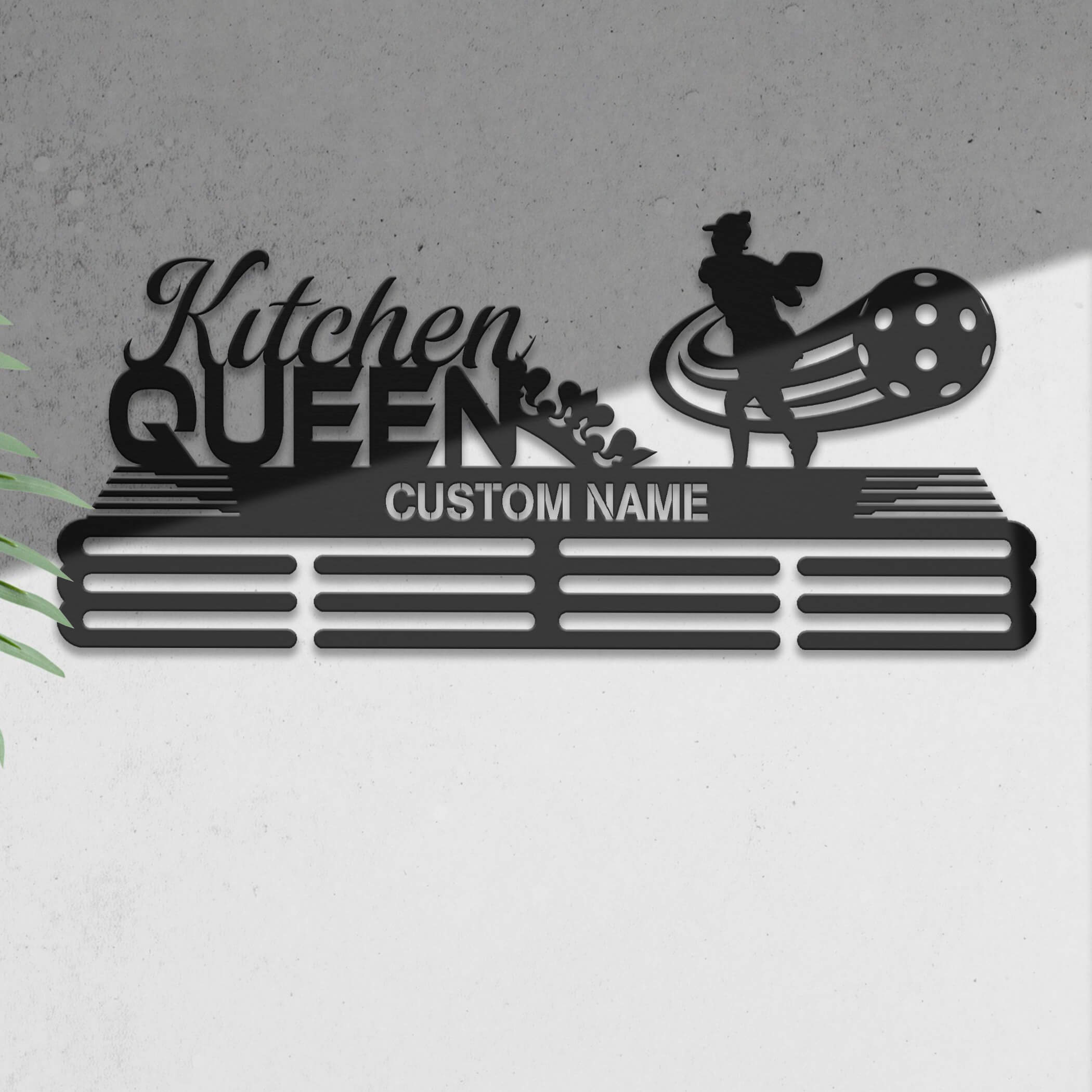 Personalized Pickleball Medal Hanger – Stainless Steel Wall Rack with “Kitchen Queen” & “Kitchen King” Quotes | ChampionHanger