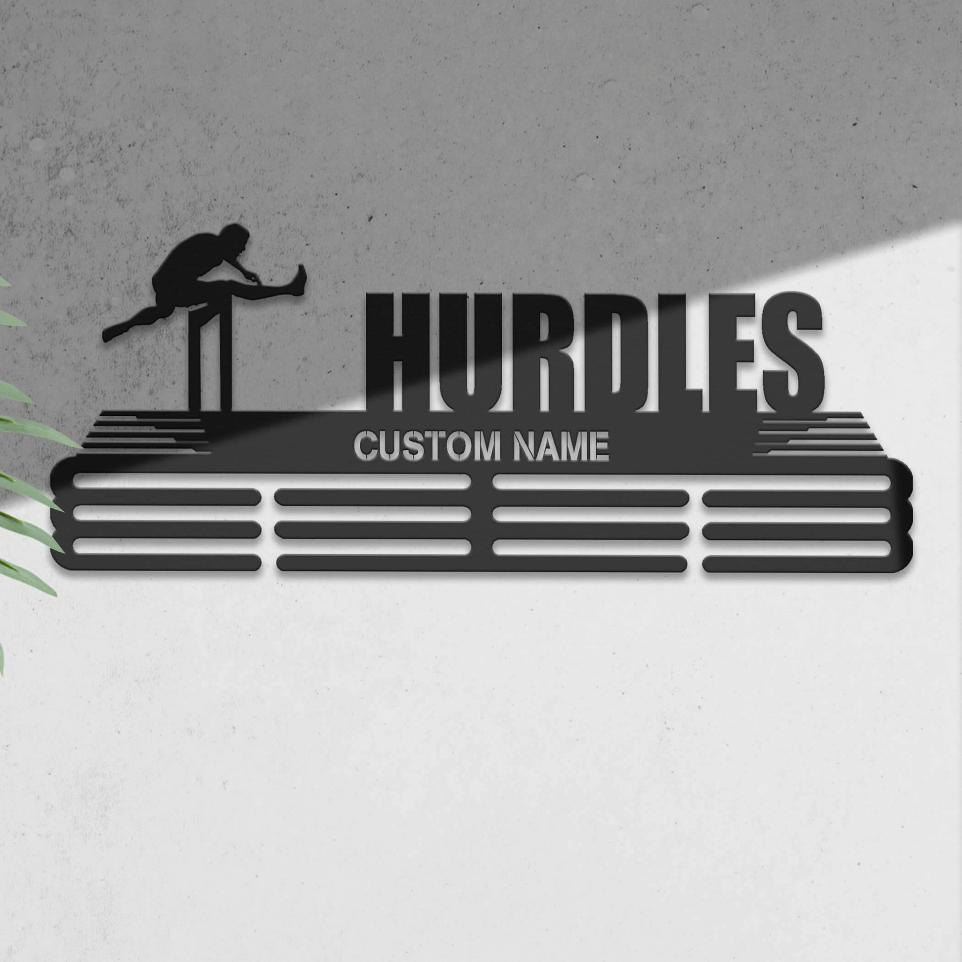 Hurdles Medal Hanger – Personalized Metal Medal Holder – Stainless Steel Wall Display Rack for Track & Field Awards - Champion Hanger