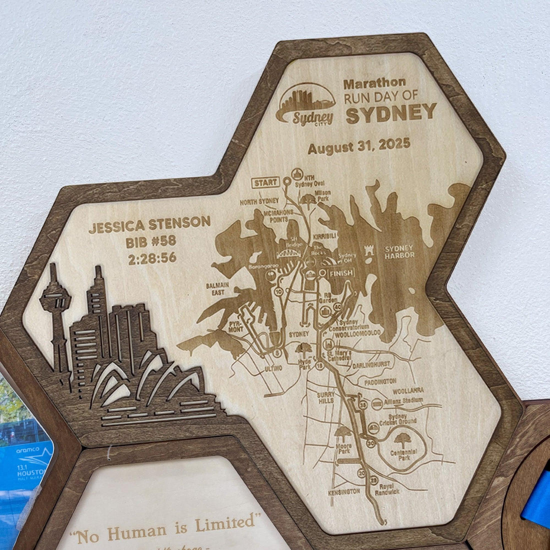 Sydney Marathon Hexagon Wooden Medal Hanger – Sydney World Marathon Majors Medal Display