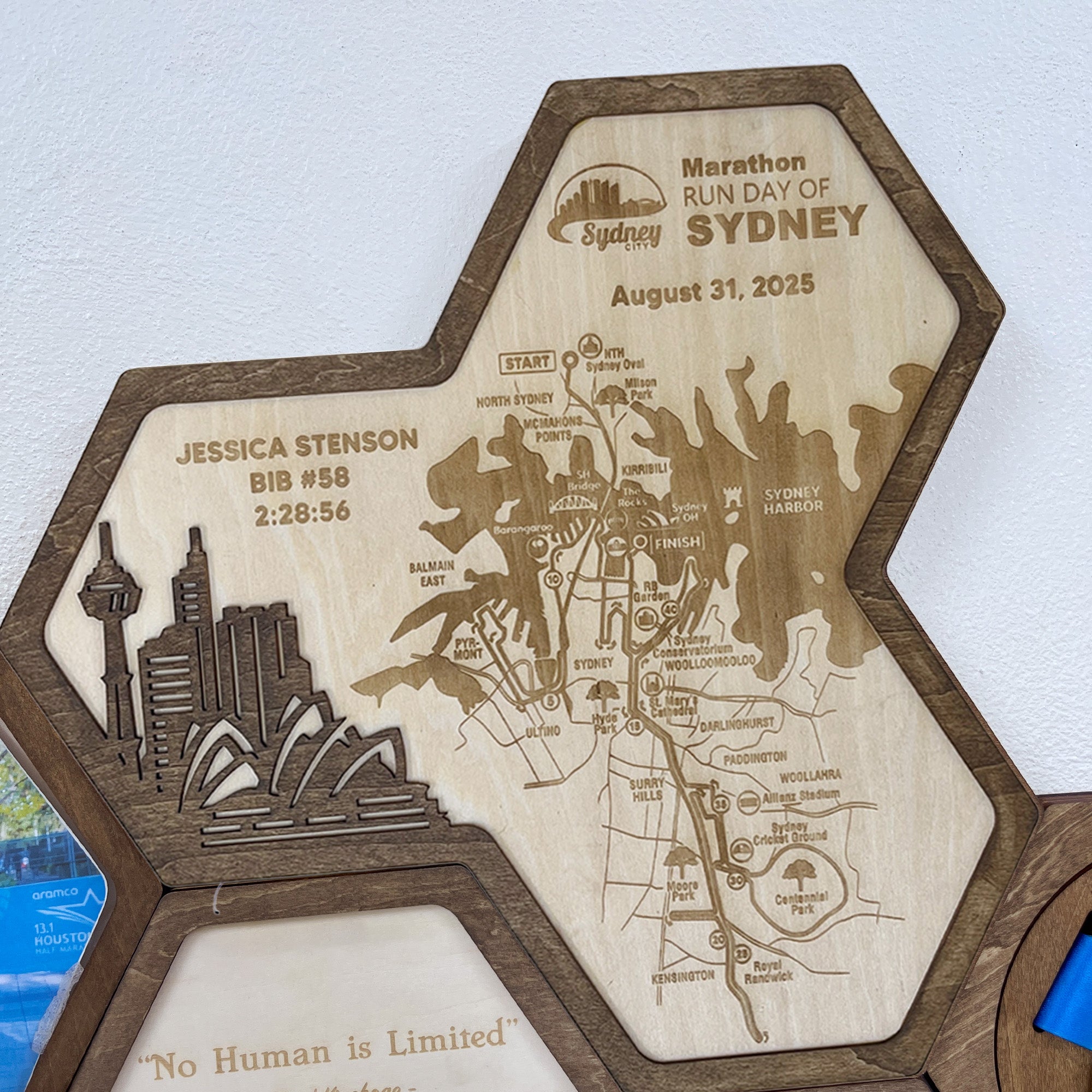Sydney Marathon Hexagon Wooden Medal Hanger – Sydney World Marathon Majors Medal Display