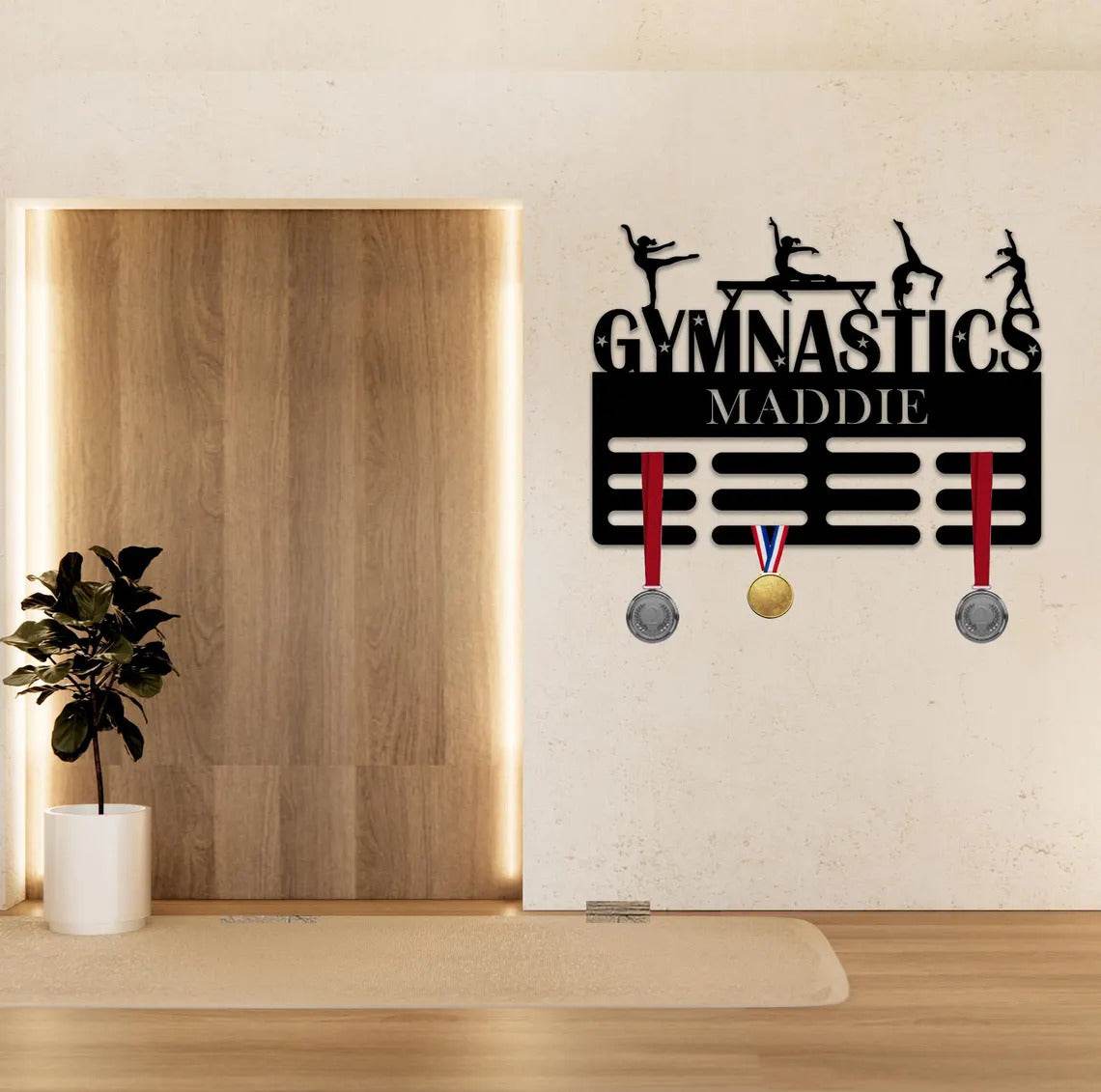 Personalized Gymnastics Medal Holder – Custom Wall Rack for Displaying Gymnast Awards and Medals - Champion Hanger