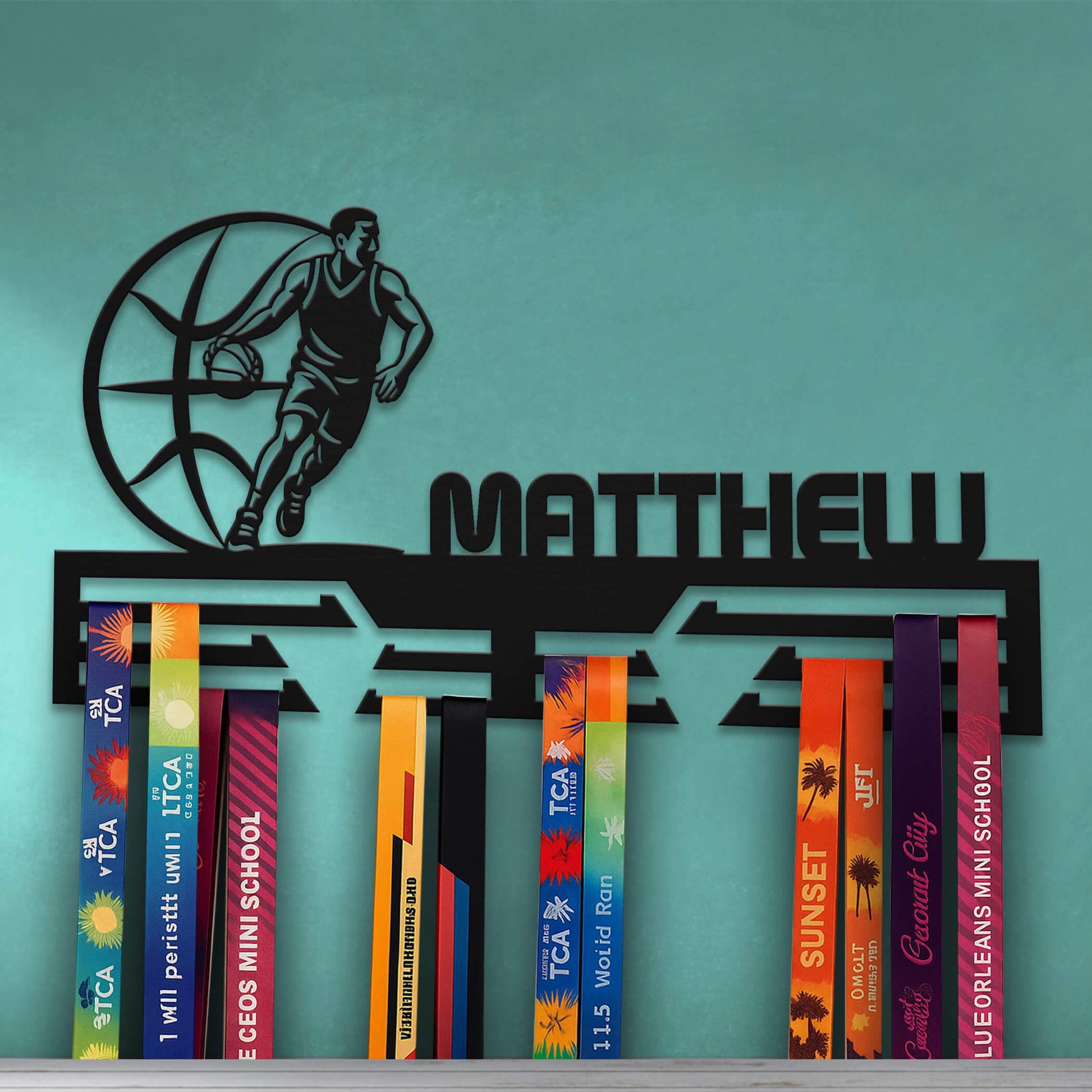 Personalized Basketball Medal Holder – Metal Wall Rack for Displaying Basketball Awards & Gifts - Champion Hanger