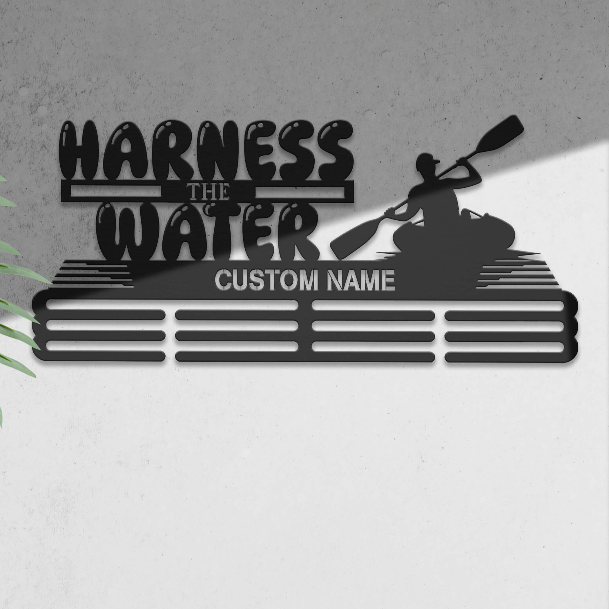 Personalized Kayak Medal Hanger – Stainless Steel Medal Holder with “Harness the Water” Quote | ChampionHanger