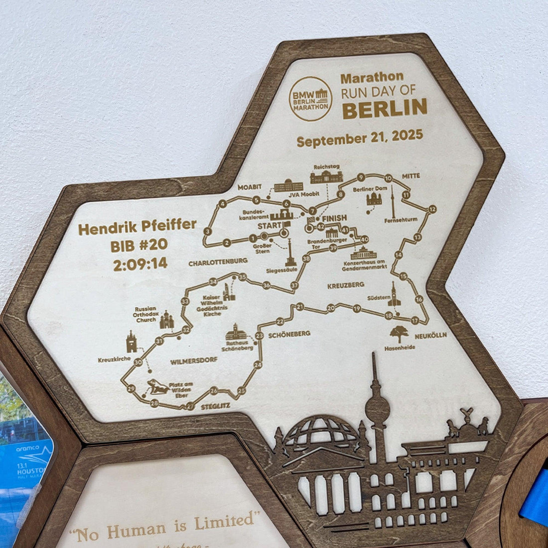 Berlin Marathon Hexagon Wooden Medal Hanger - Berlin World Marathon Majors Medal Display