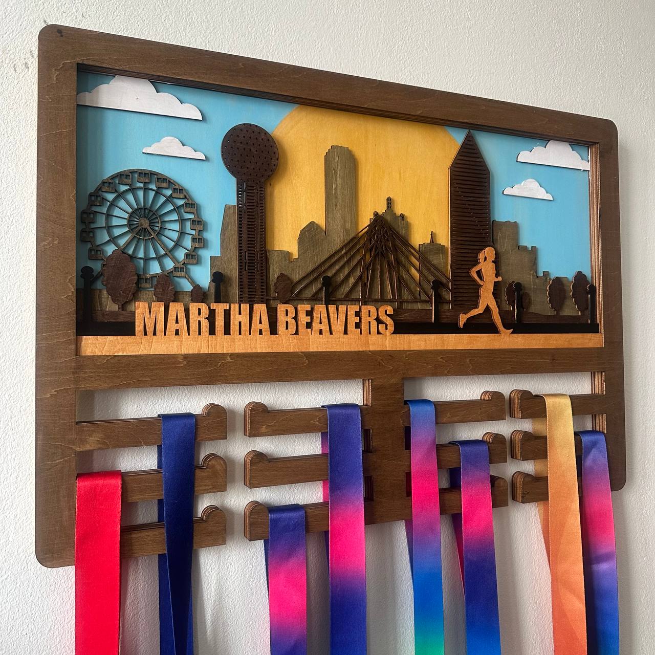 Custom Wooden Medal Hanger for Runners & Cyclists | Dallas City Design | Personalized Display by ChampionHanger