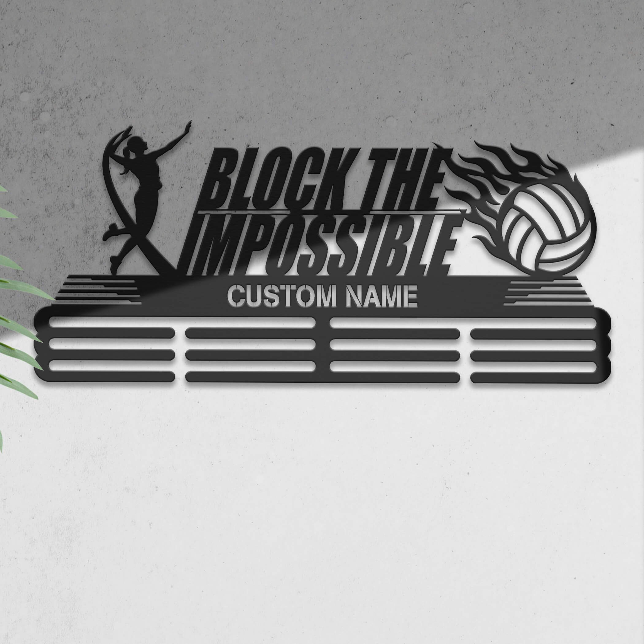 Personalized Volleyball Medal Hanger – Stainless Steel Rack with "Block the Impossible" Quote | ChampionHanger