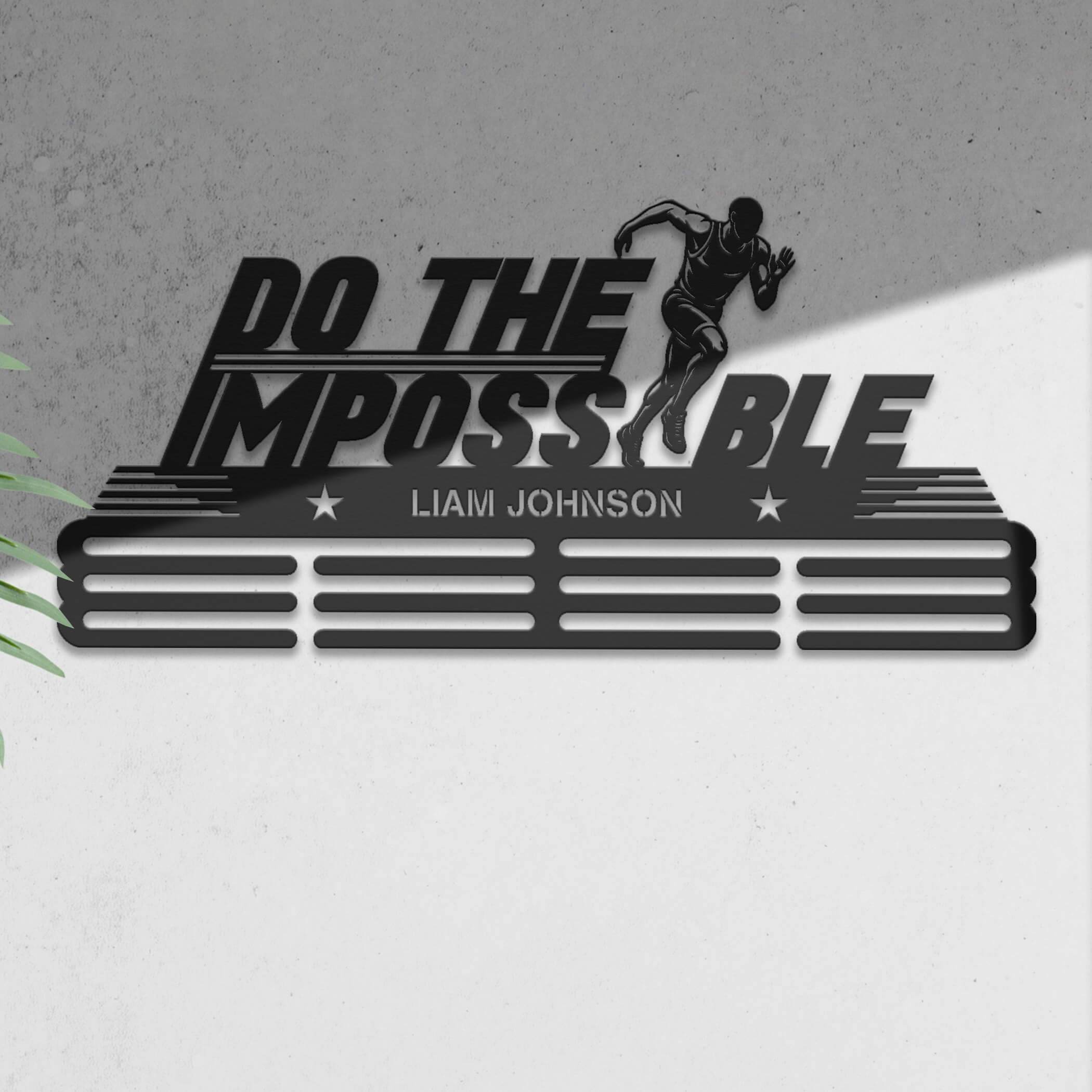 Do the Impossible Medal Hanger – Personalized Metal Medal Holder – Stainless Steel Wall Display Rack for Running Awards - Champion Hanger