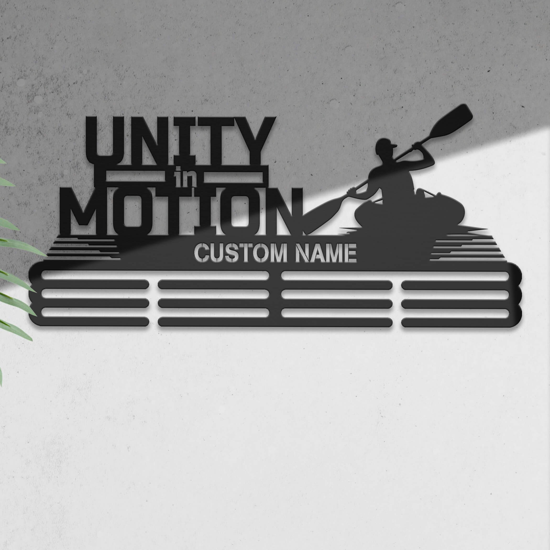 Personalized Kayak Medal Hanger with Quote "Unity in Motion" | Stainless Steel Medal Display | ChampionHanger