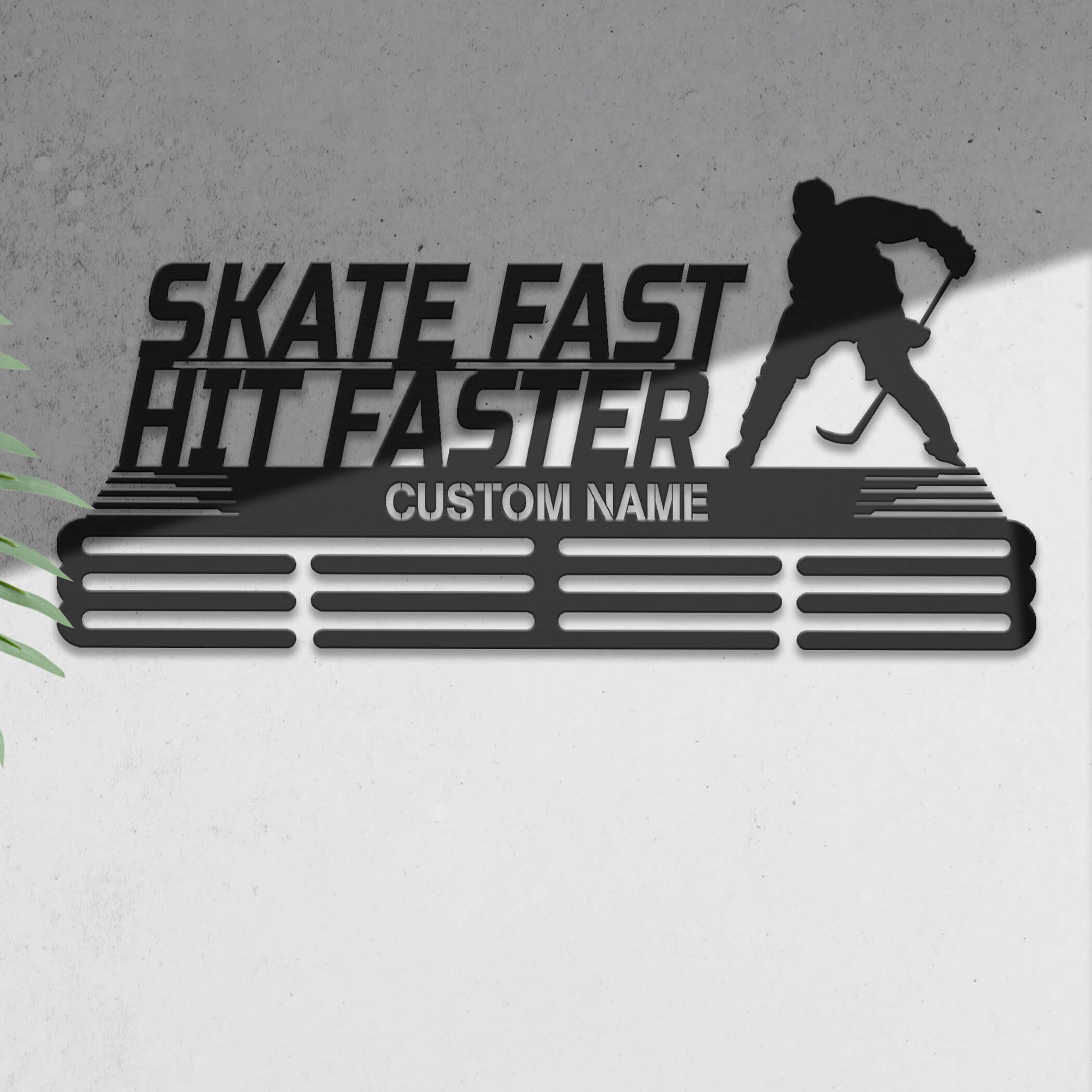 Personalized Stainless Steel Ice Hockey Medal Hanger – “Skate Fast, Hit Faster” Custom Name | Championhanger