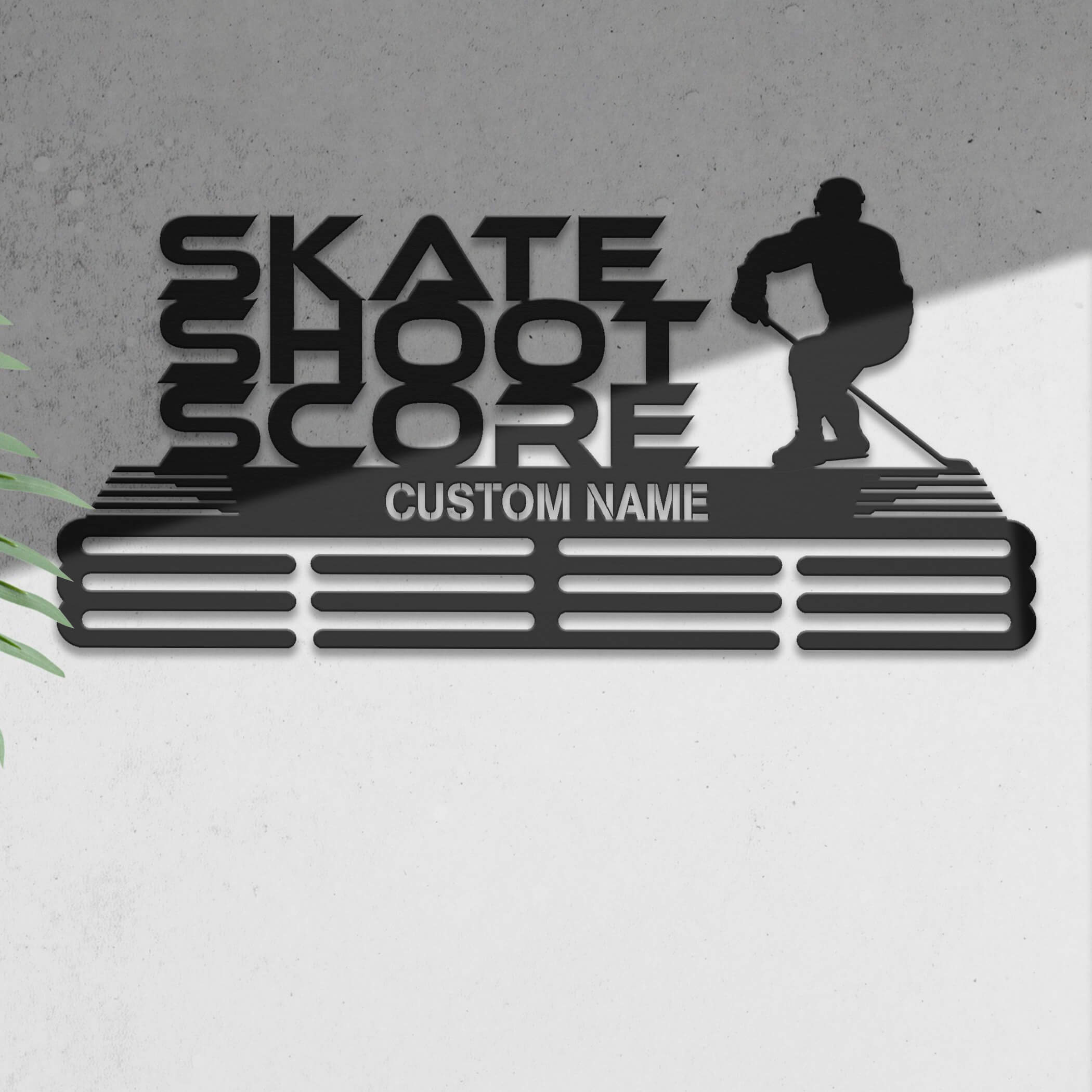 Stainless Steel Ice Hockey Medal Hanger “Skate Shoot Score” – Personalized Medal Display | ChampionHanger