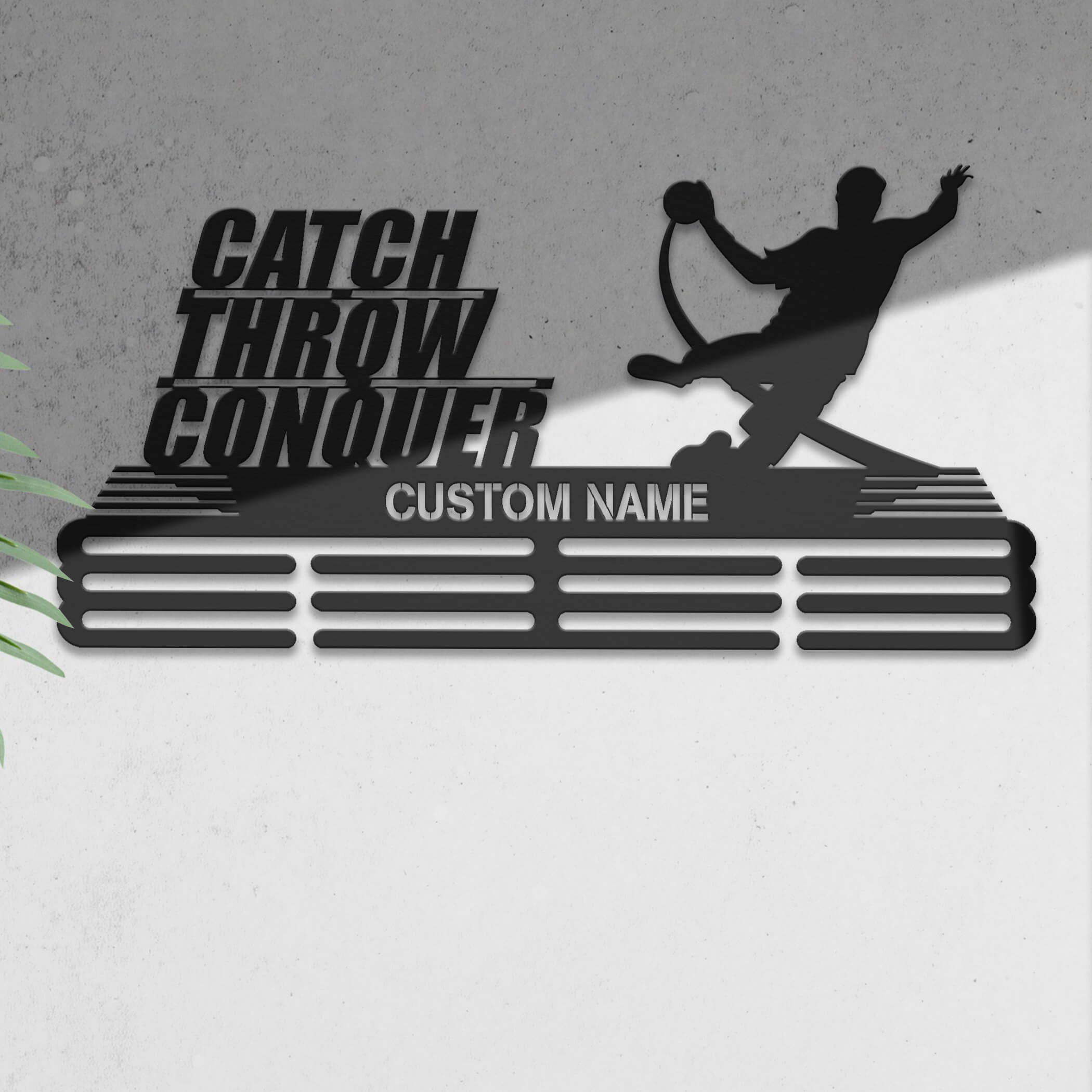 Personalized Handball Medal Hanger – Stainless Steel Medal Holder with Custom Name & “Catch Throw Conquer” Quote | ChampionHanger