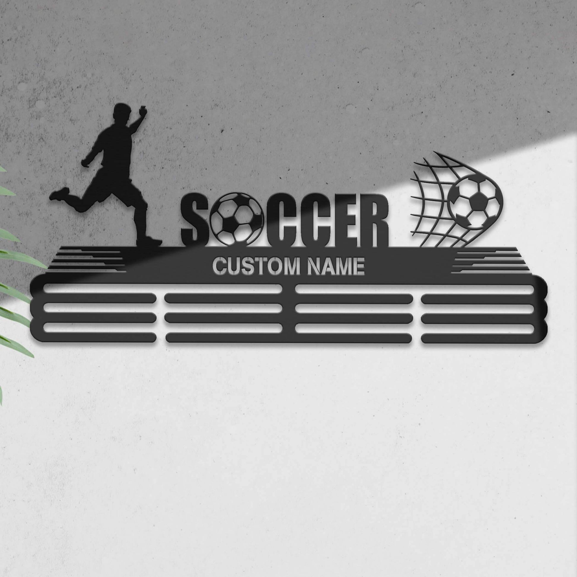 Soccer Player Medal Hanger – Personalized Metal Medal Holder – Stainless Steel Display Rack - Champion Hanger