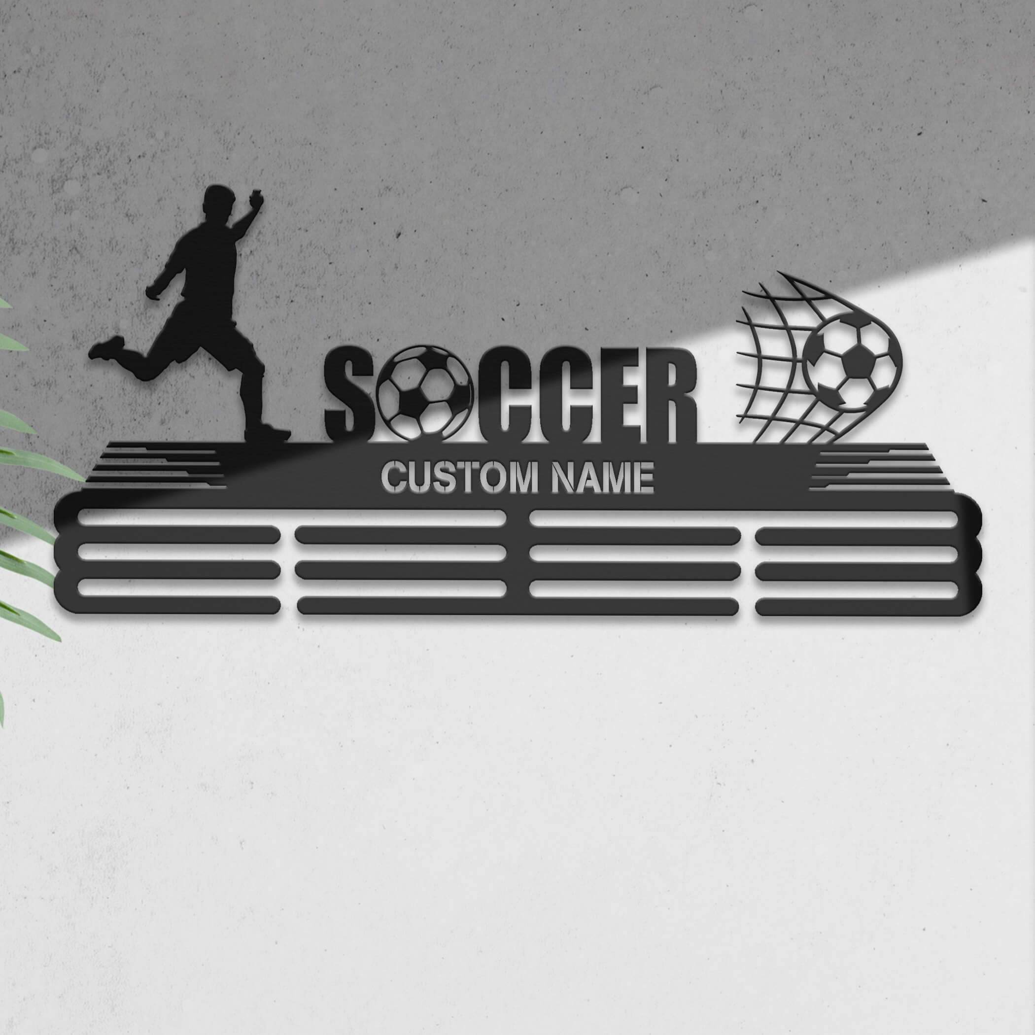 Soccer Player Medal Hanger – Personalized Metal Medal Holder – Stainless Steel Display Rack - Champion Hanger