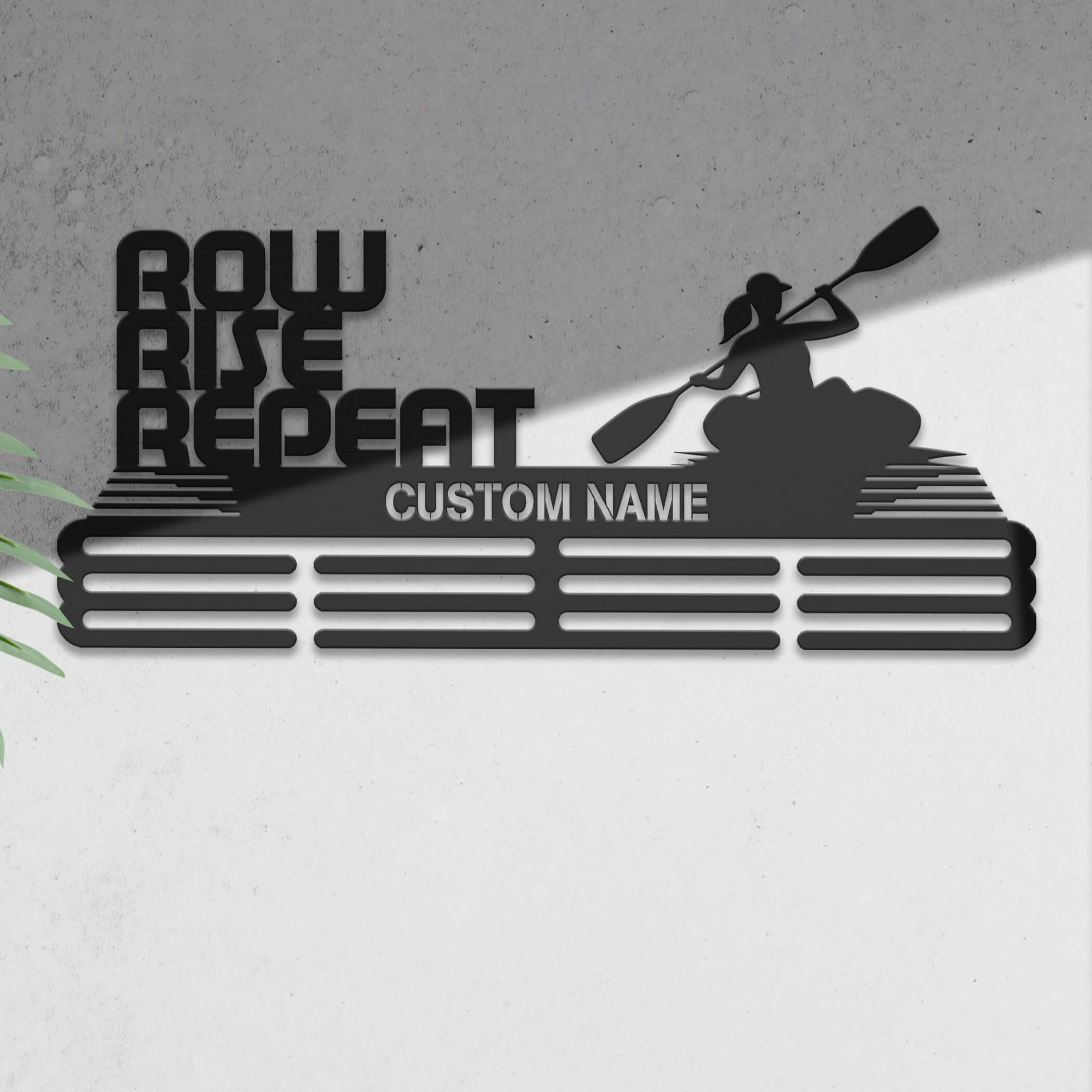 Personalized Kayak Medal Hanger – Stainless Steel Medal Holder with “Row Rise Repeat” Quote | Gifts for Kayakers | ChampionHanger