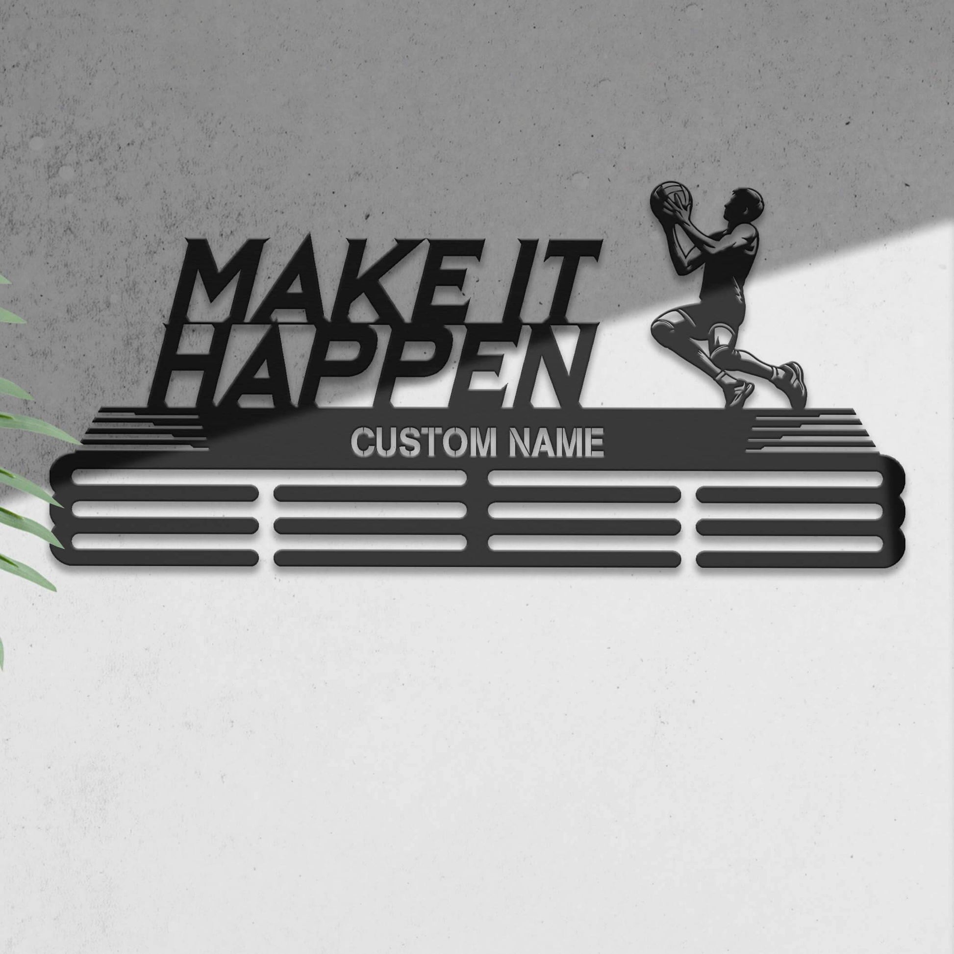 Make it Happen Basketball Medal Display Rack – Stainless Steel Personalized Medal Hanger for Basketball Players - Champion Hanger