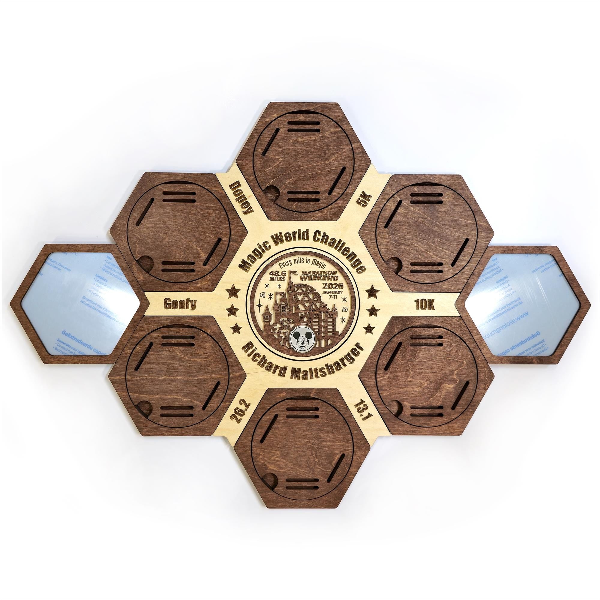 Magic World Marathon Hexagon medal hanger - Running Medal Display