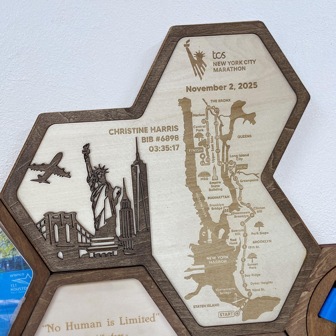 New York Marathon Hexagon Wooden Medal Hanger – Hexagon Running Medal Holder for World Marathon Majors Runners