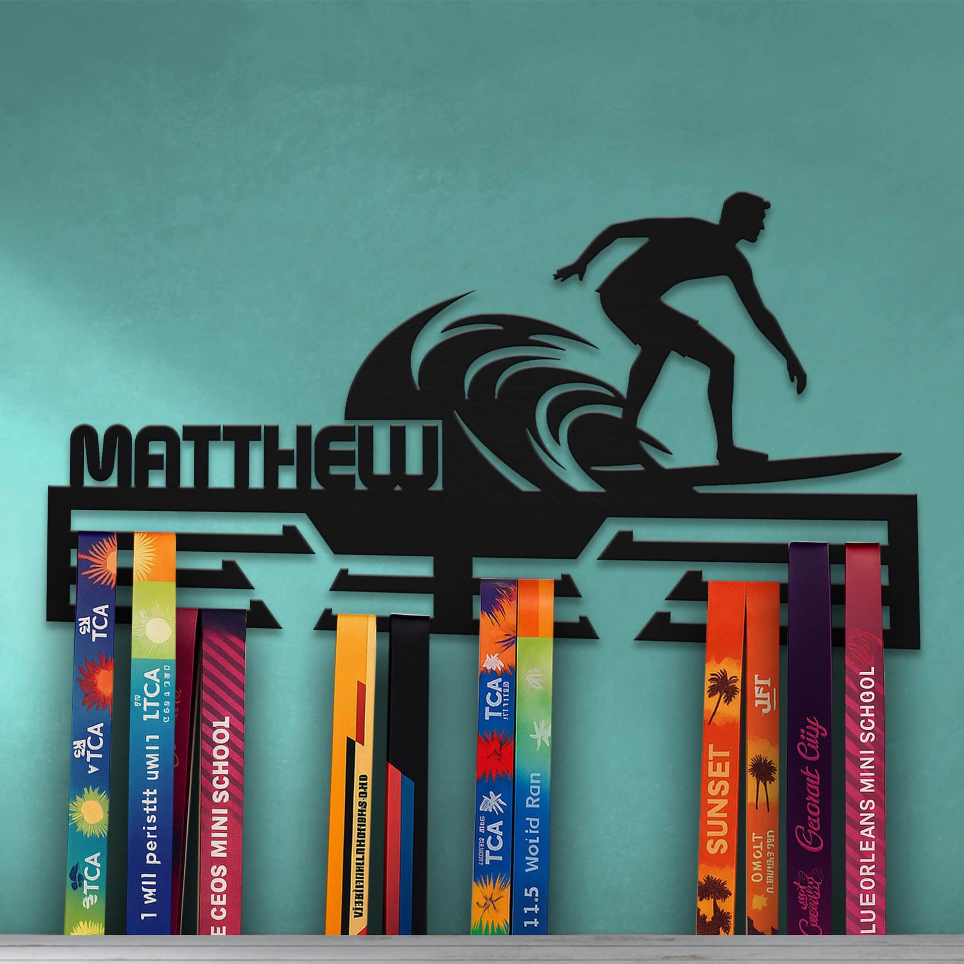 Personalized Stainless Steel Surfing Medal Hanger – Custom Wave Surf Medal Display Rack – Surfer Award Holder & Surfing Gifts - Champion Hanger