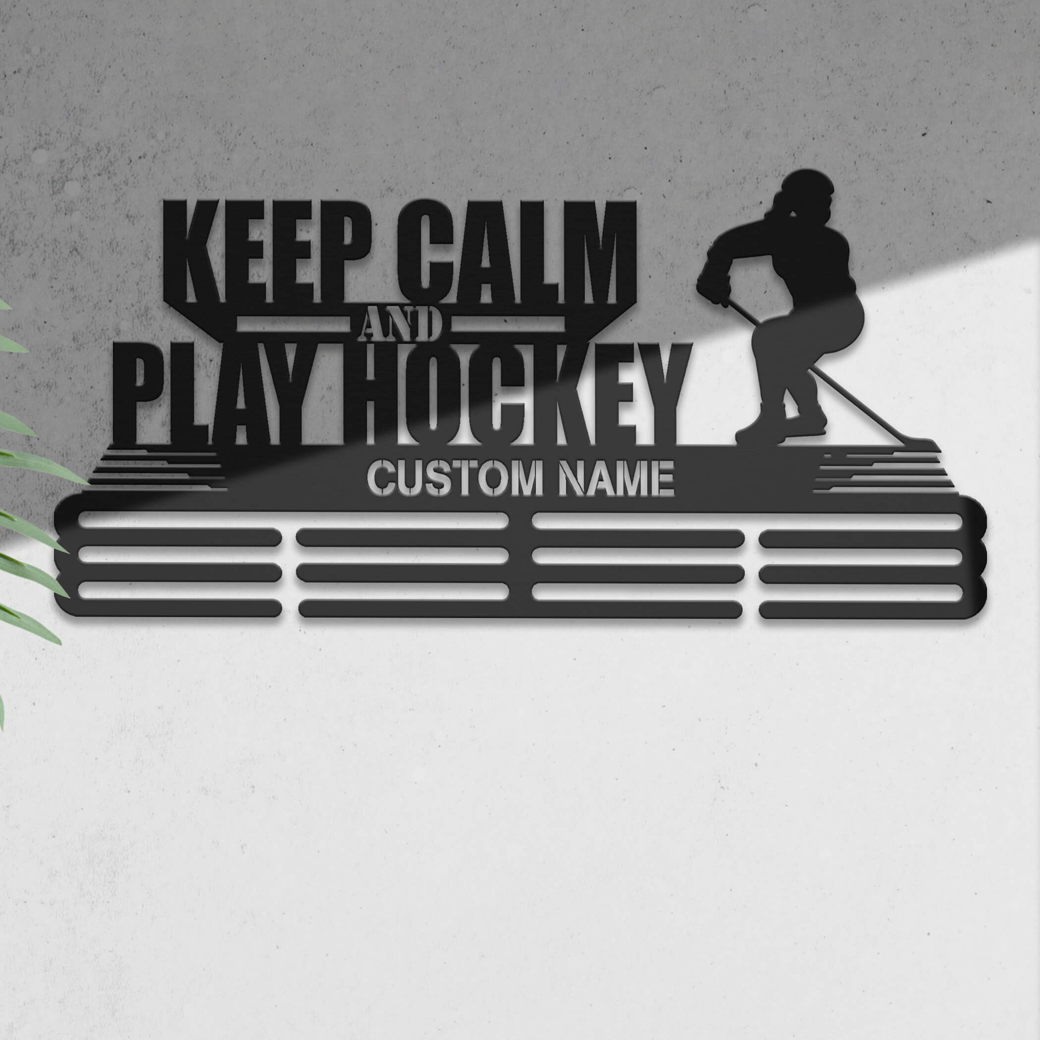 Stainless Steel Ice Hockey Medal Hanger – “Keep Calm and Play Hockey” Quote, Personalized Medal Display for Hockey Players | ChampionHanger