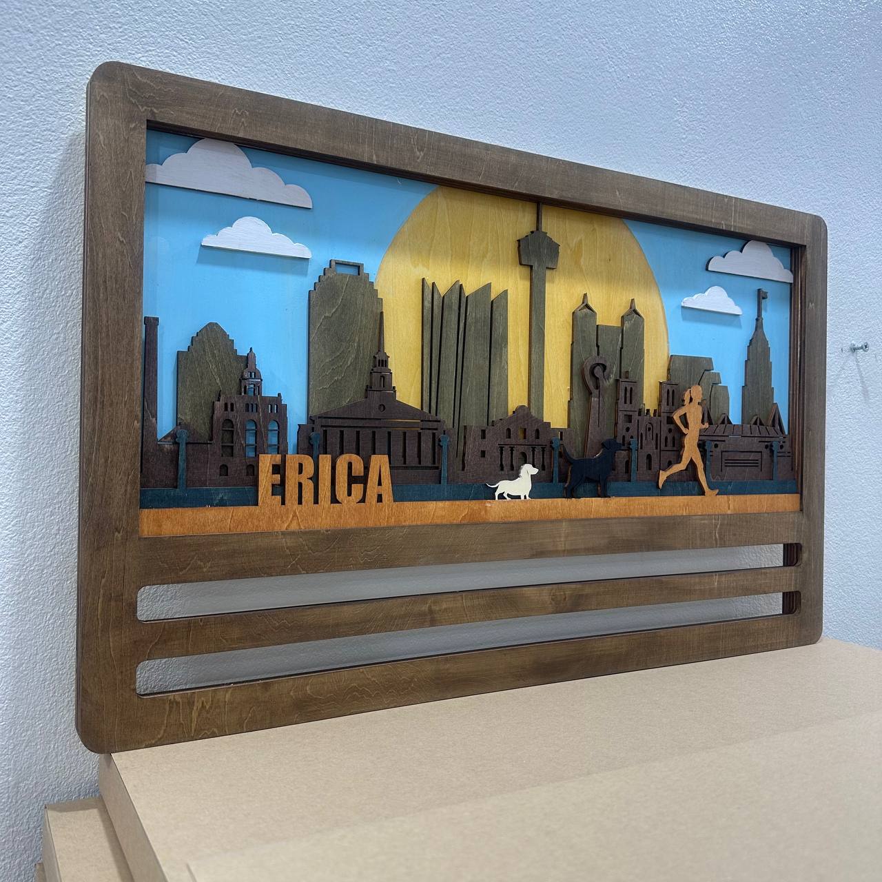 Custom Wooden Medal Hanger for Runners & Cyclists | San Antonio City Design | Personalized Display by ChampionHanger