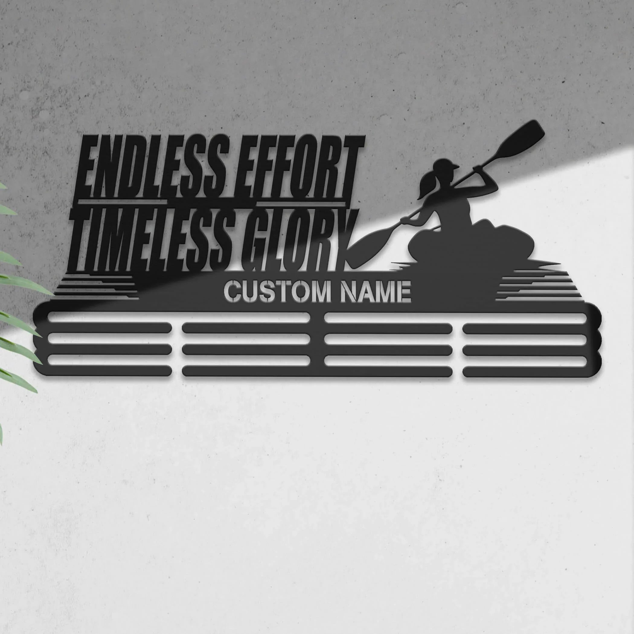 Personalized Stainless Steel Kayak Medal Hanger – Custom Medal Display Rack with Quote “Endless Effort Timeless Glory” | ChampionHanger - Champion Hanger