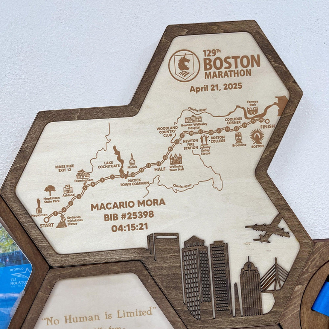 Boston Marathon Hexagon Wooden Medal Hanger – World Marathon Majors Medal Display