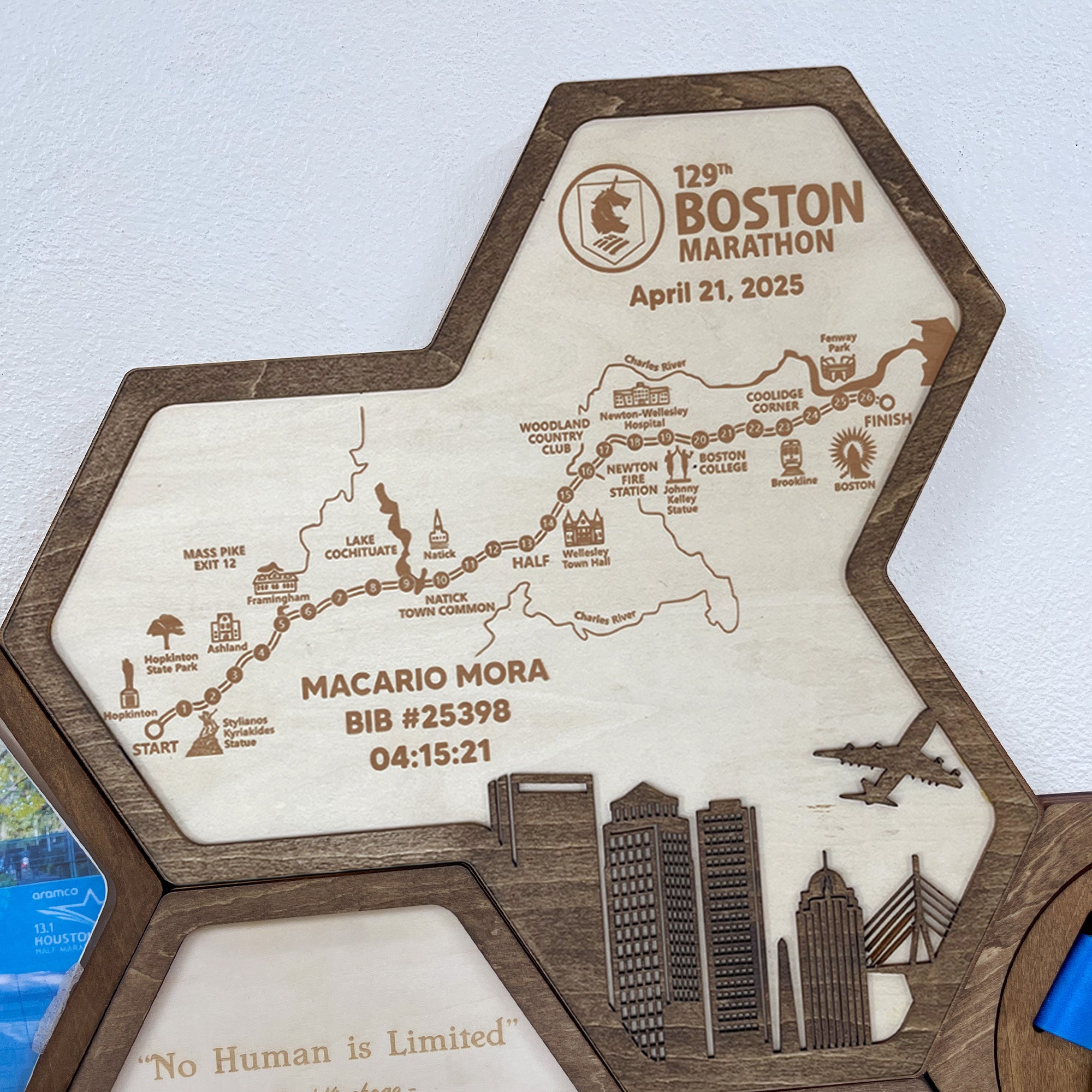 Boston Marathon Hexagon Wooden Medal Hanger – World Marathon Majors Medal Display