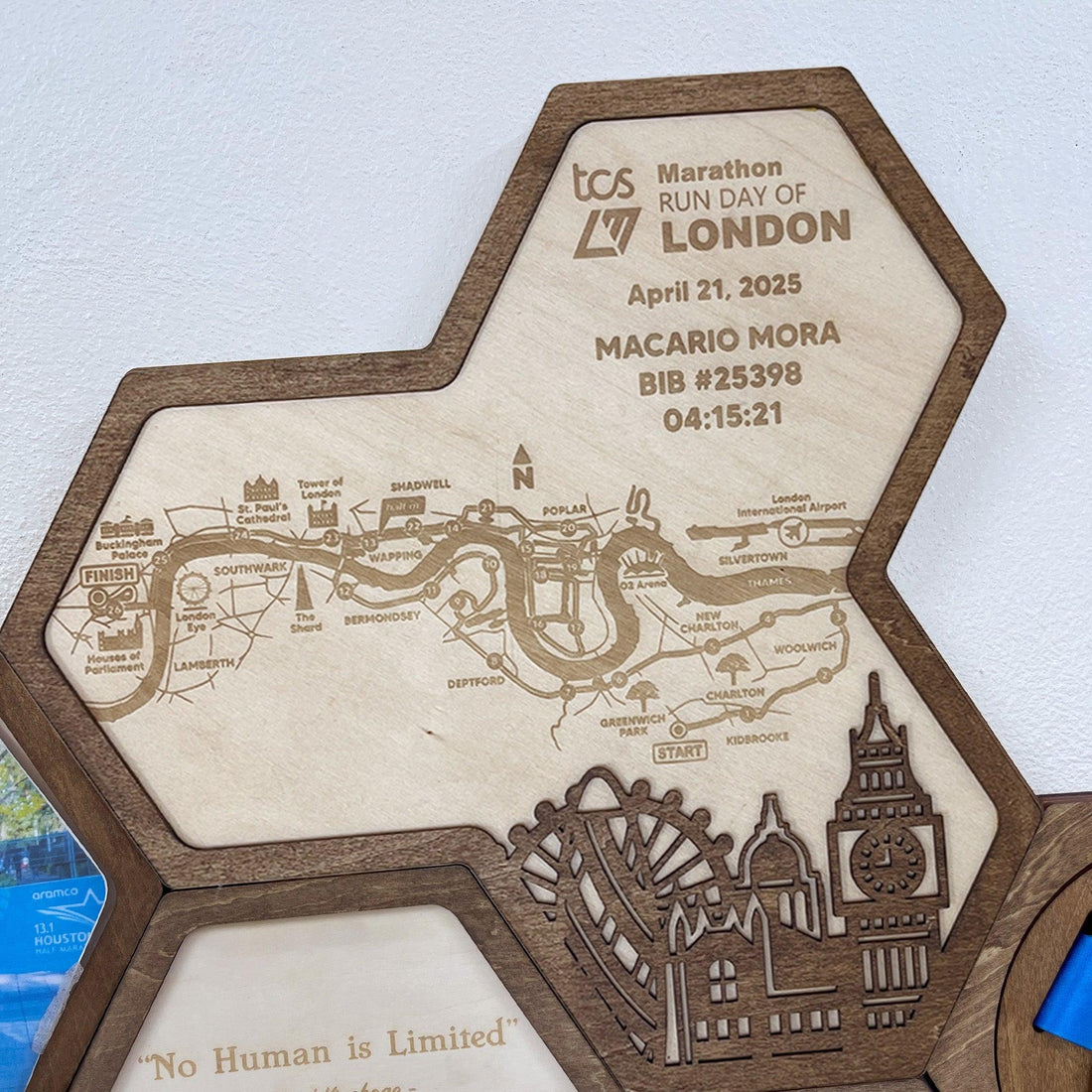 London Marathon Hexagon Wooden Medal Hanger - London World Marathon Majors Medal Display