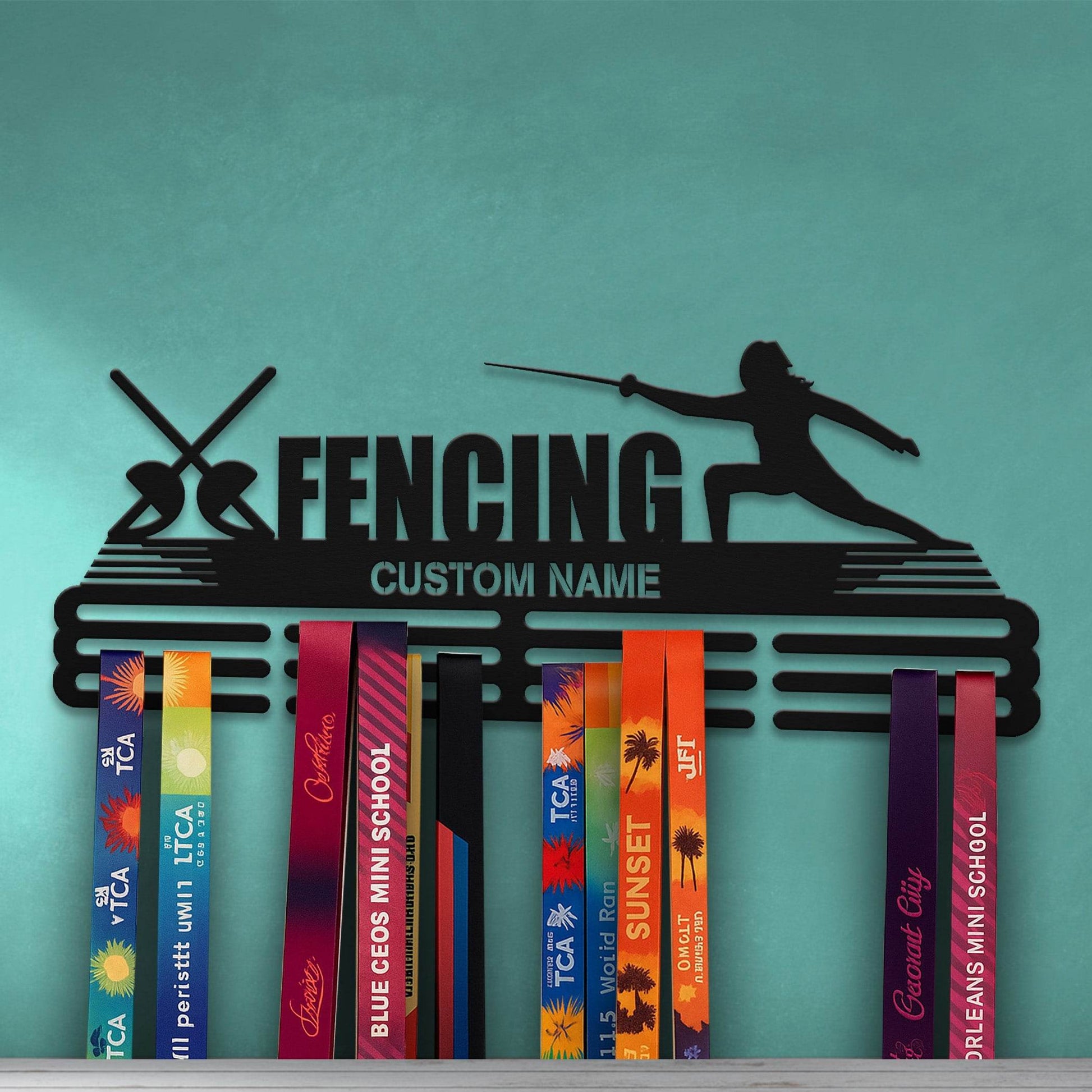 Fencing Medal Hanger – Personalized Metal Medal Holder – Stainless Steel Wall Display Rack for Fencing Awards - Champion Hanger