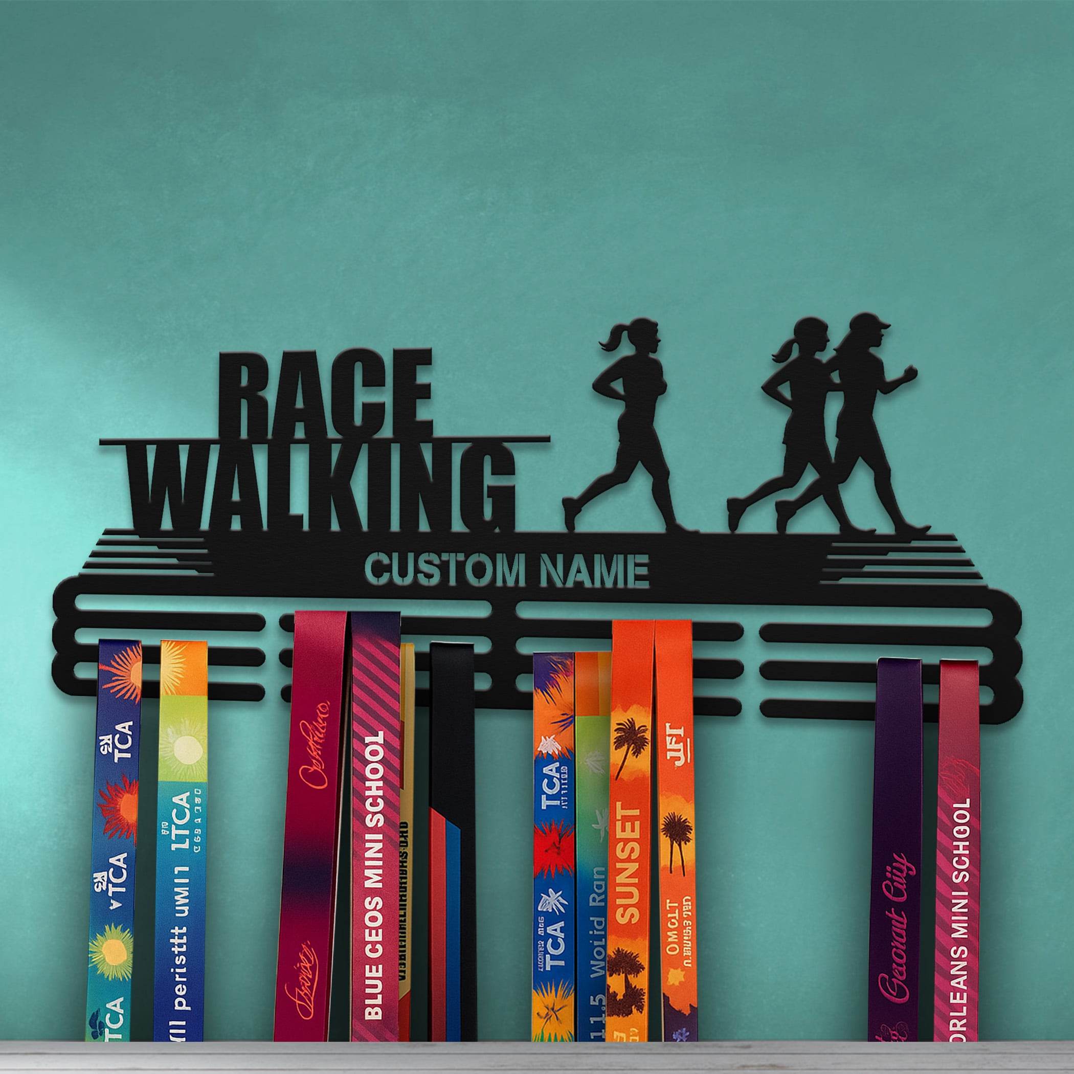 Race Walking Medal Hanger – Personalized Metal Medal Holder – Stainless Steel Display Rack for Race Walking Awards - Champion Hanger