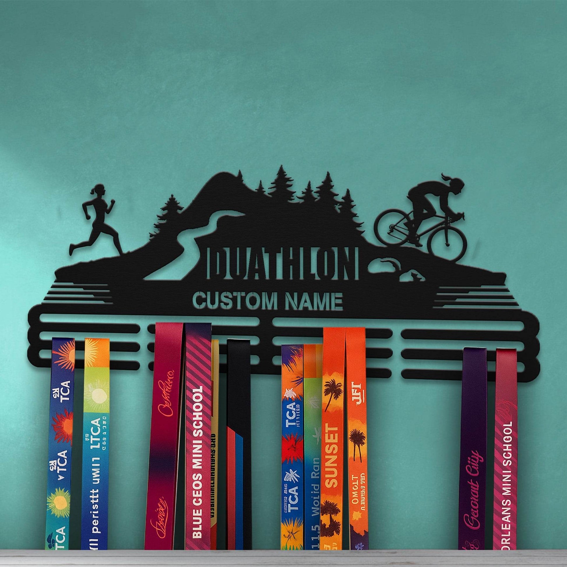 Duathlon Medal Hanger – Personalized Metal Medal Holder – Stainless Steel Display Rack for Running & Cycling Awards - Champion Hanger
